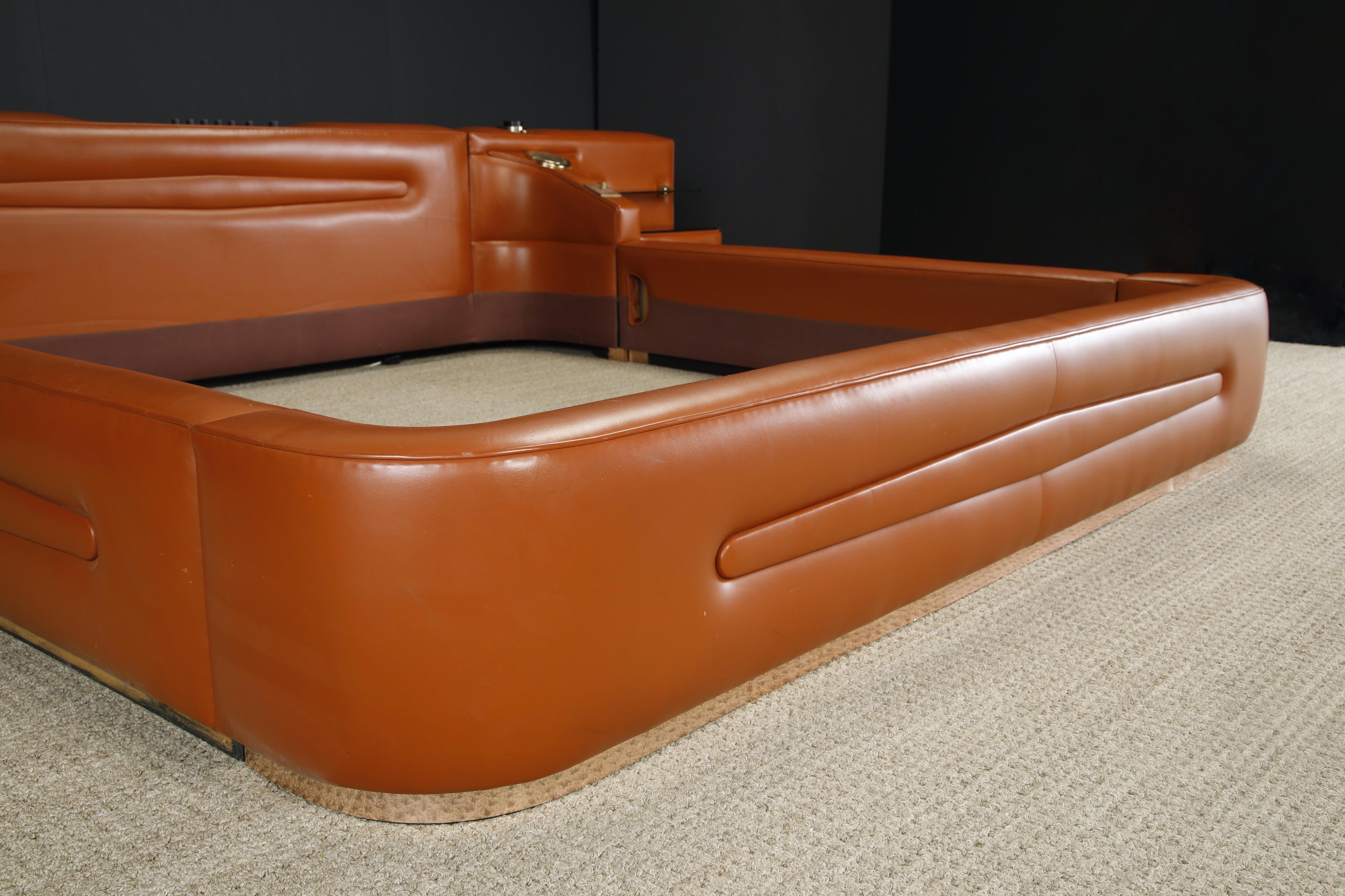 Leather Custom Integrated King Bed with Nightstands & Stereo w Speakers, 1970s 6