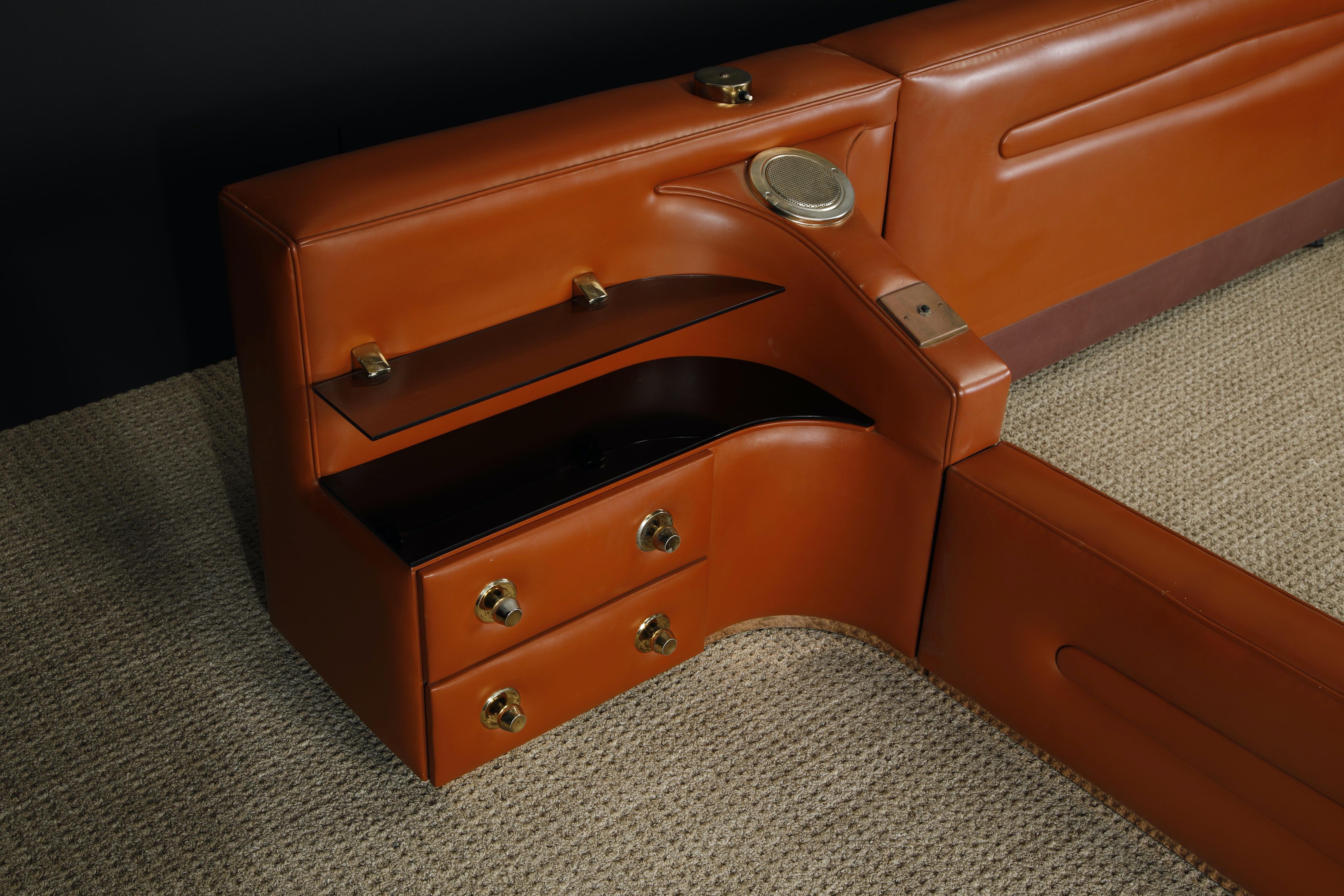 Leather Custom Integrated King Bed with Nightstands & Stereo w Speakers, 1970s 7