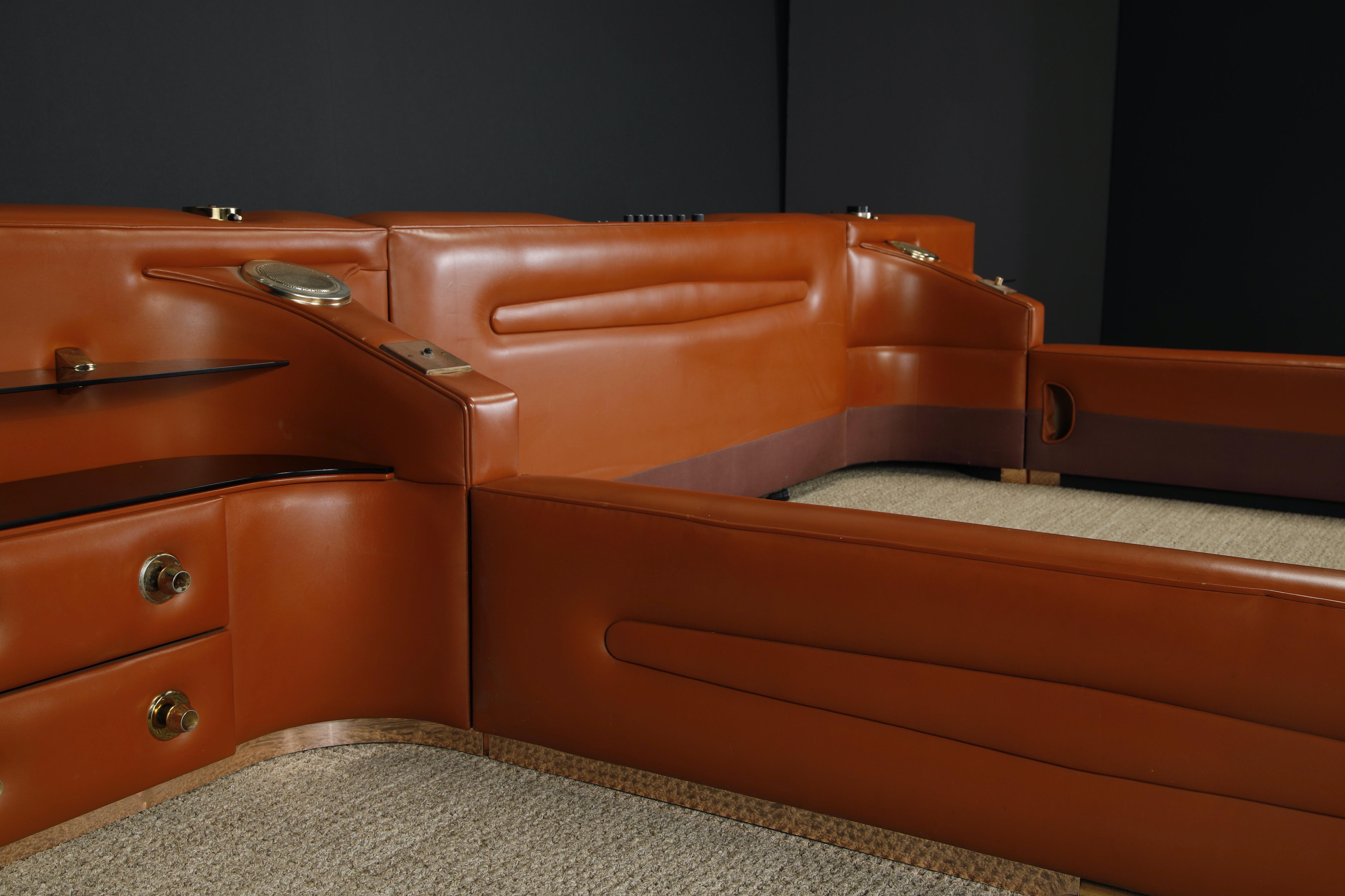 Leather Custom Integrated King Bed with Nightstands & Stereo w Speakers, 1970s 8