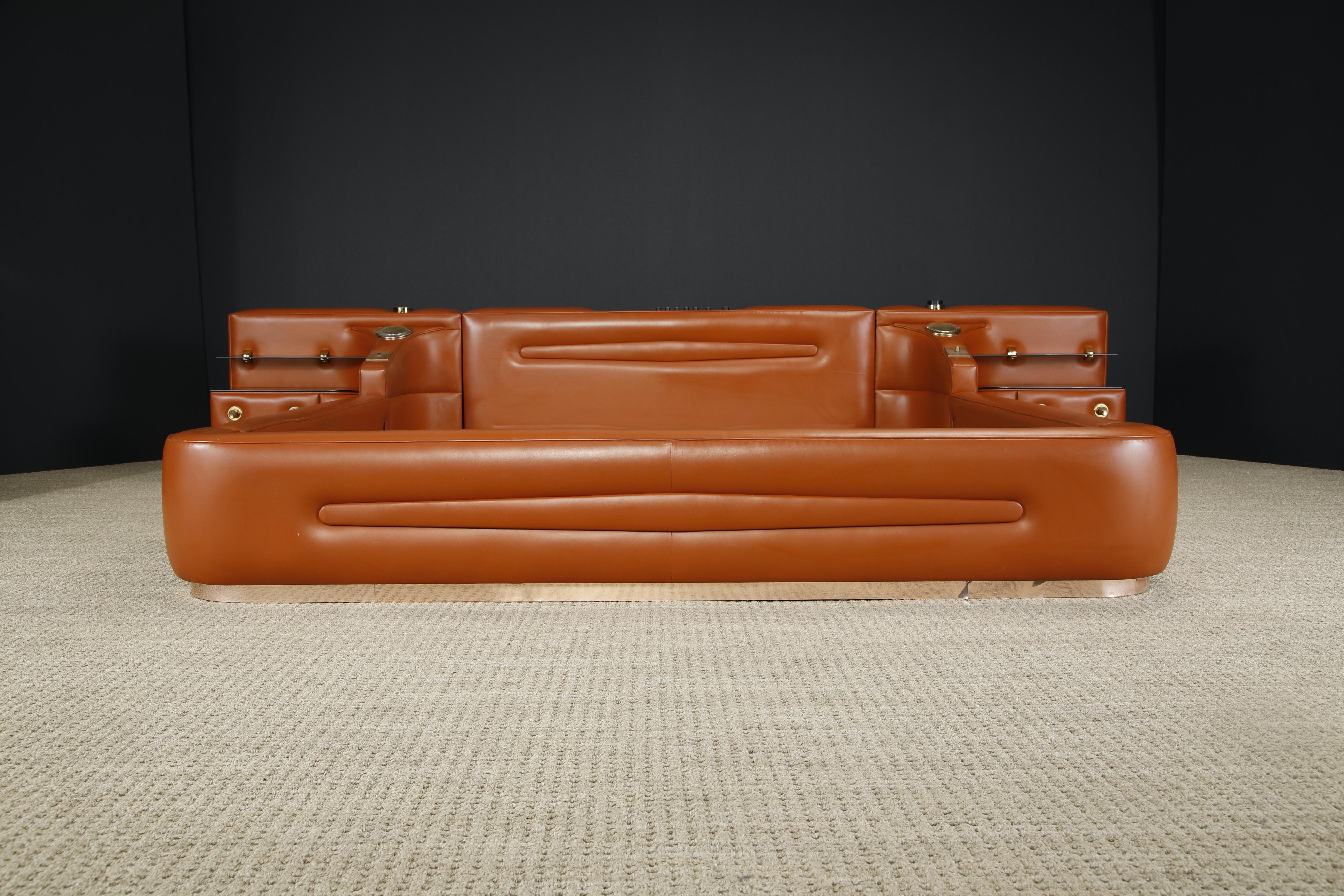 Leather Custom Integrated King Bed with Nightstands & Stereo w Speakers, 1970s 10