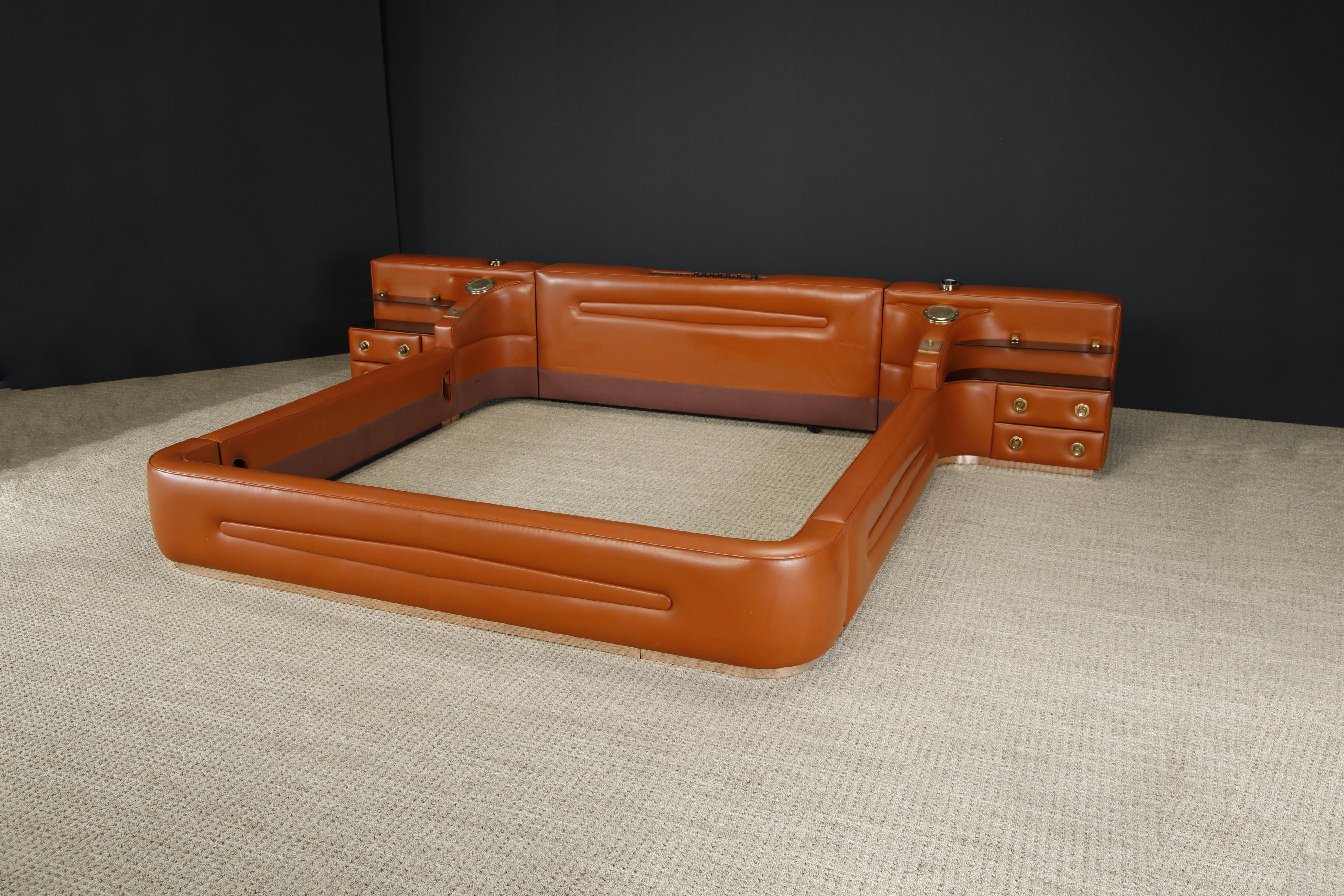 Late 20th Century Leather Custom Integrated King Bed with Nightstands & Stereo w Speakers, 1970s