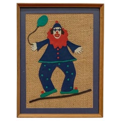 Leather Cutout Clown Collage on Hessian, British, c1960s