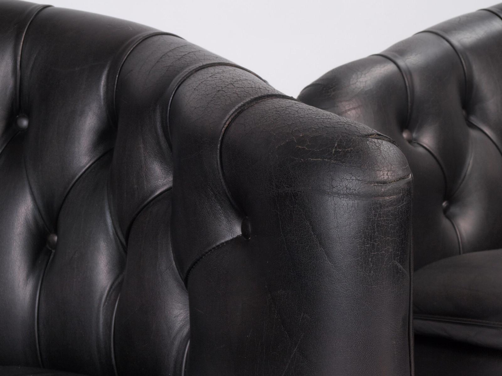 Leather Danish Lounge Chairs Attributed to Kaare Klint, Borge Mogensen 5
