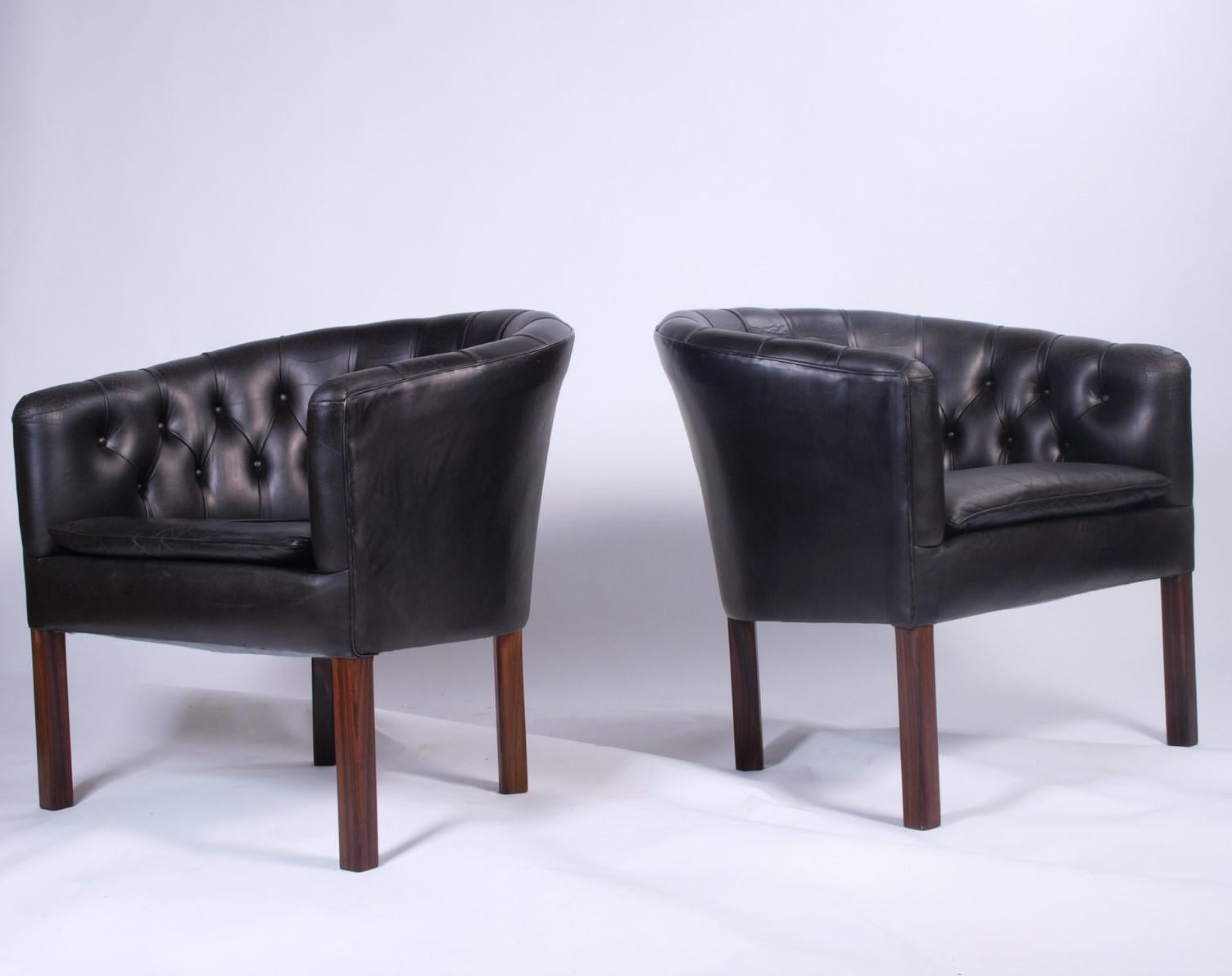 Leather Danish Lounge Chairs Attributed to Kaare Klint, Borge Mogensen 7