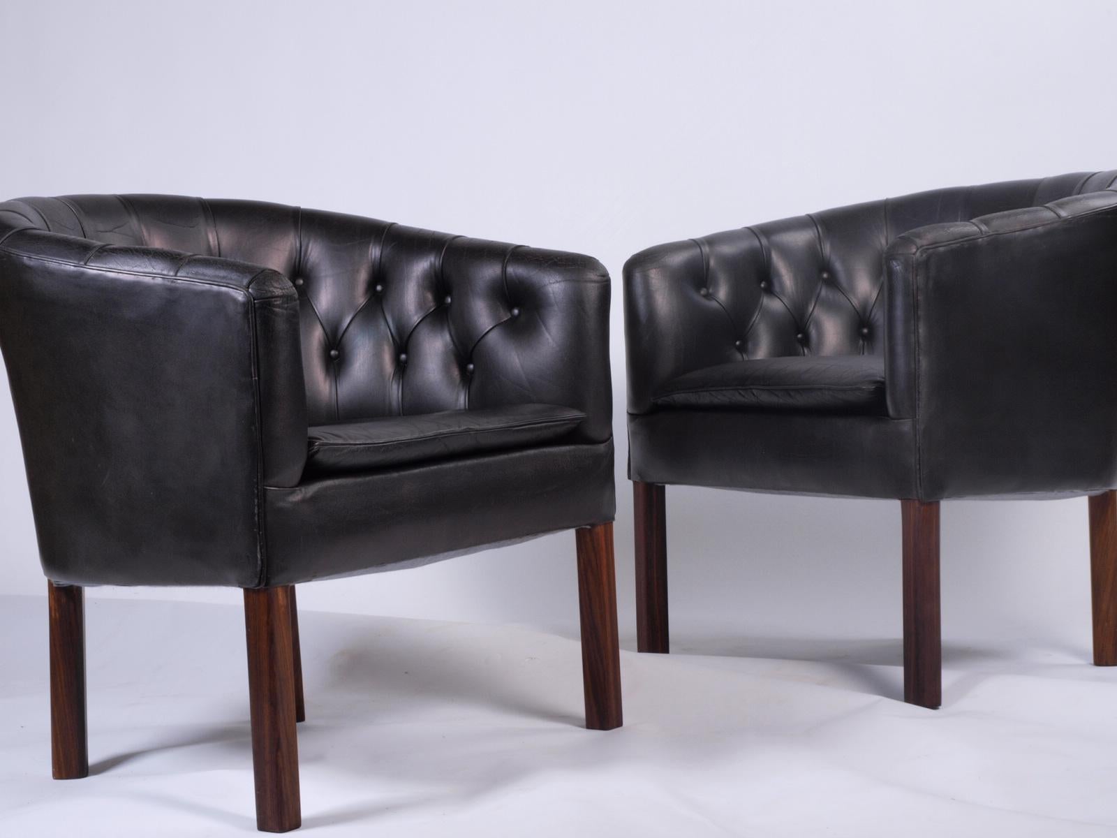 Leather Danish Lounge Chairs Attributed to Kaare Klint, Borge Mogensen 12