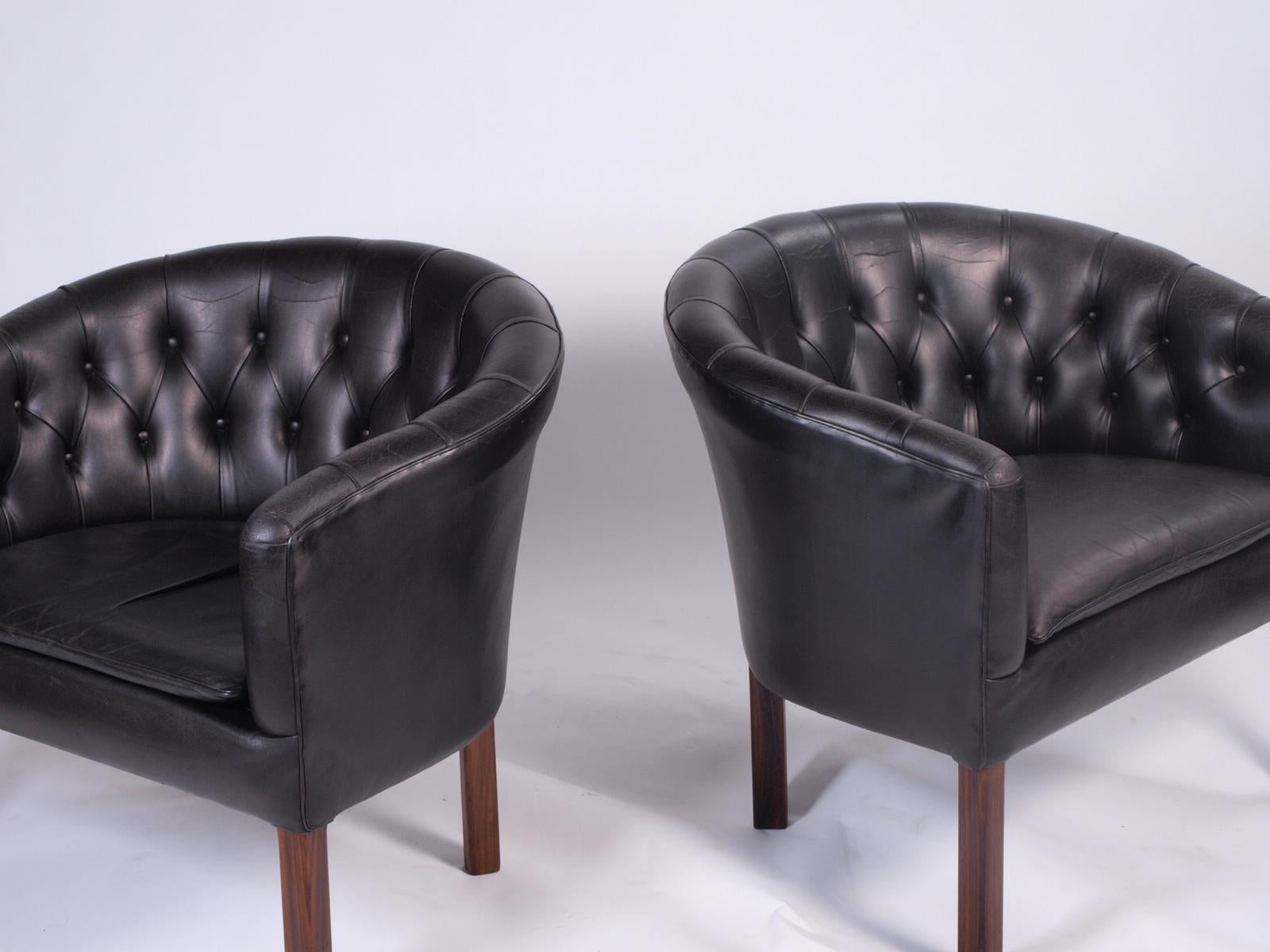 Leather Danish Lounge Chairs Attributed to Kaare Klint, Borge Mogensen 14
