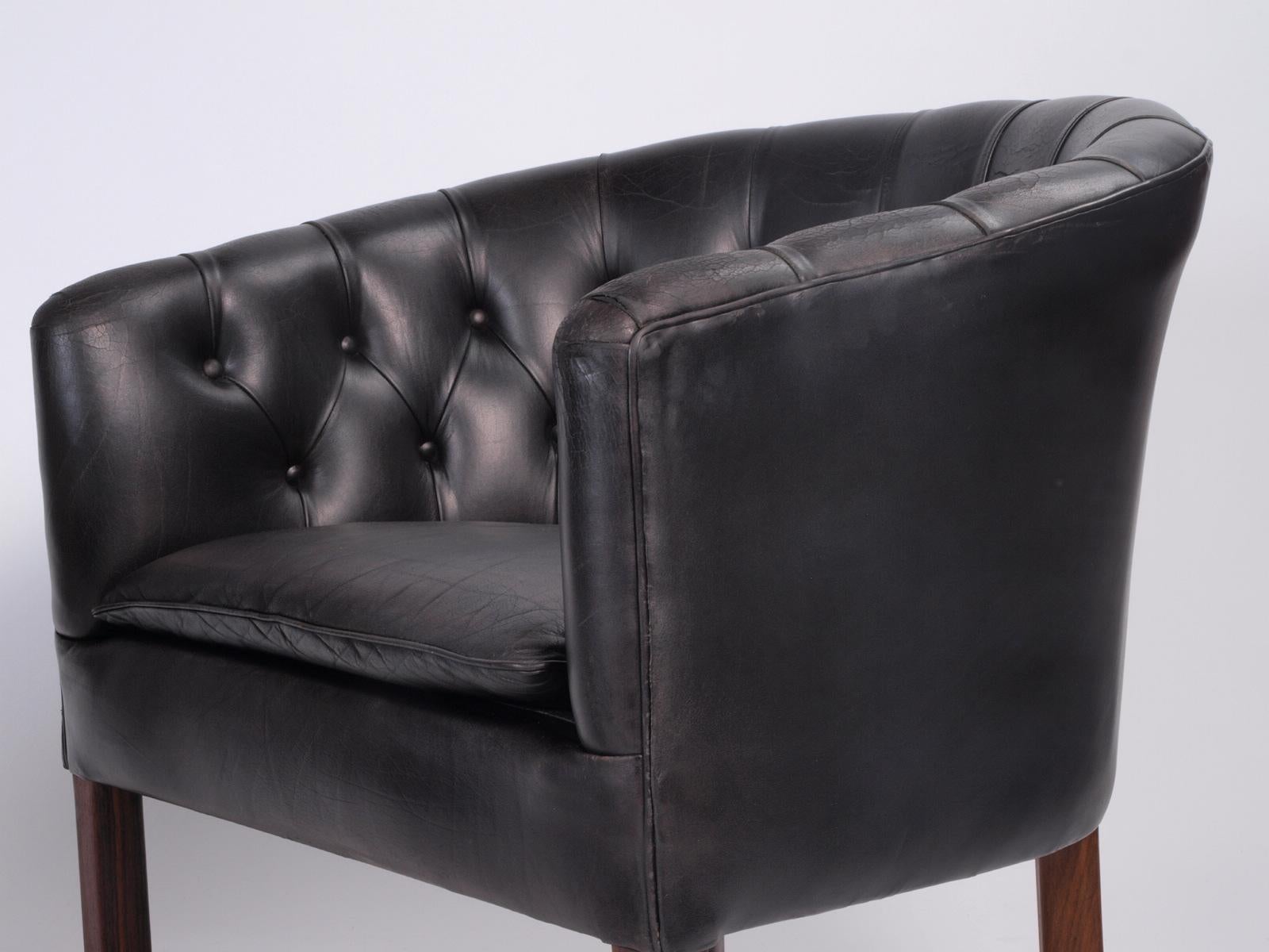 Mid-Century Modern Leather Danish Lounge Chairs Attributed to Kaare Klint, Borge Mogensen
