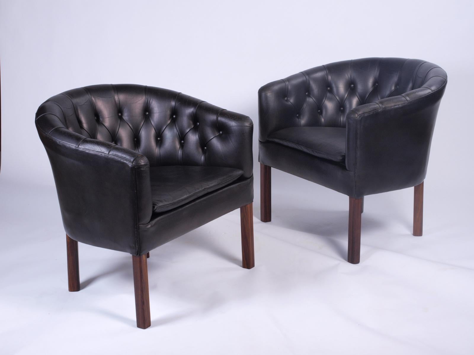Mid-20th Century Leather Danish Lounge Chairs Attributed to Kaare Klint, Borge Mogensen