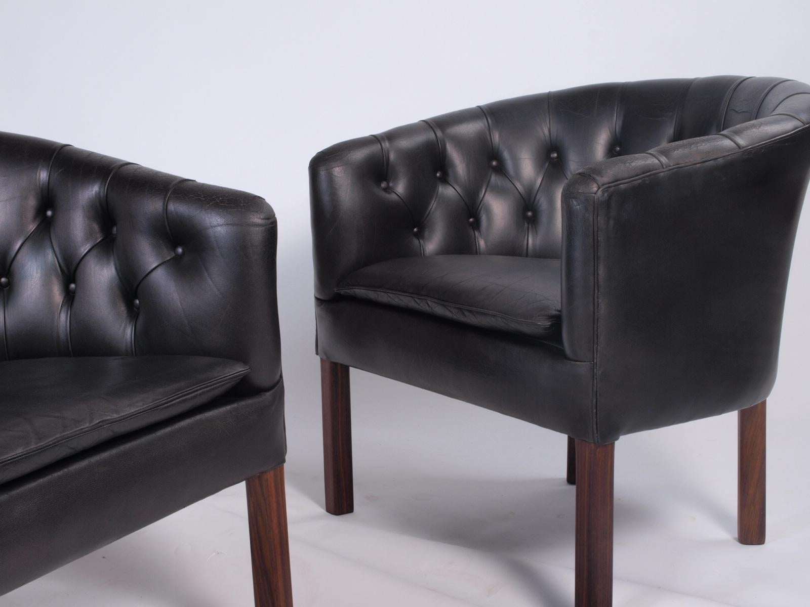 Leather Danish Lounge Chairs Attributed to Kaare Klint, Borge Mogensen 4