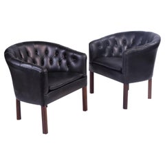 Leather Danish Lounge Chairs Attributed to Kaare Klint, Borge Mogensen