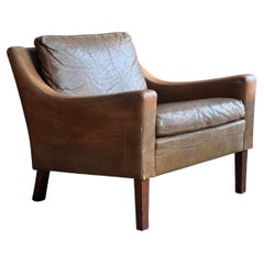 Leather Danish Low-Back Lounge Chair Attributed to Børge Mogensen