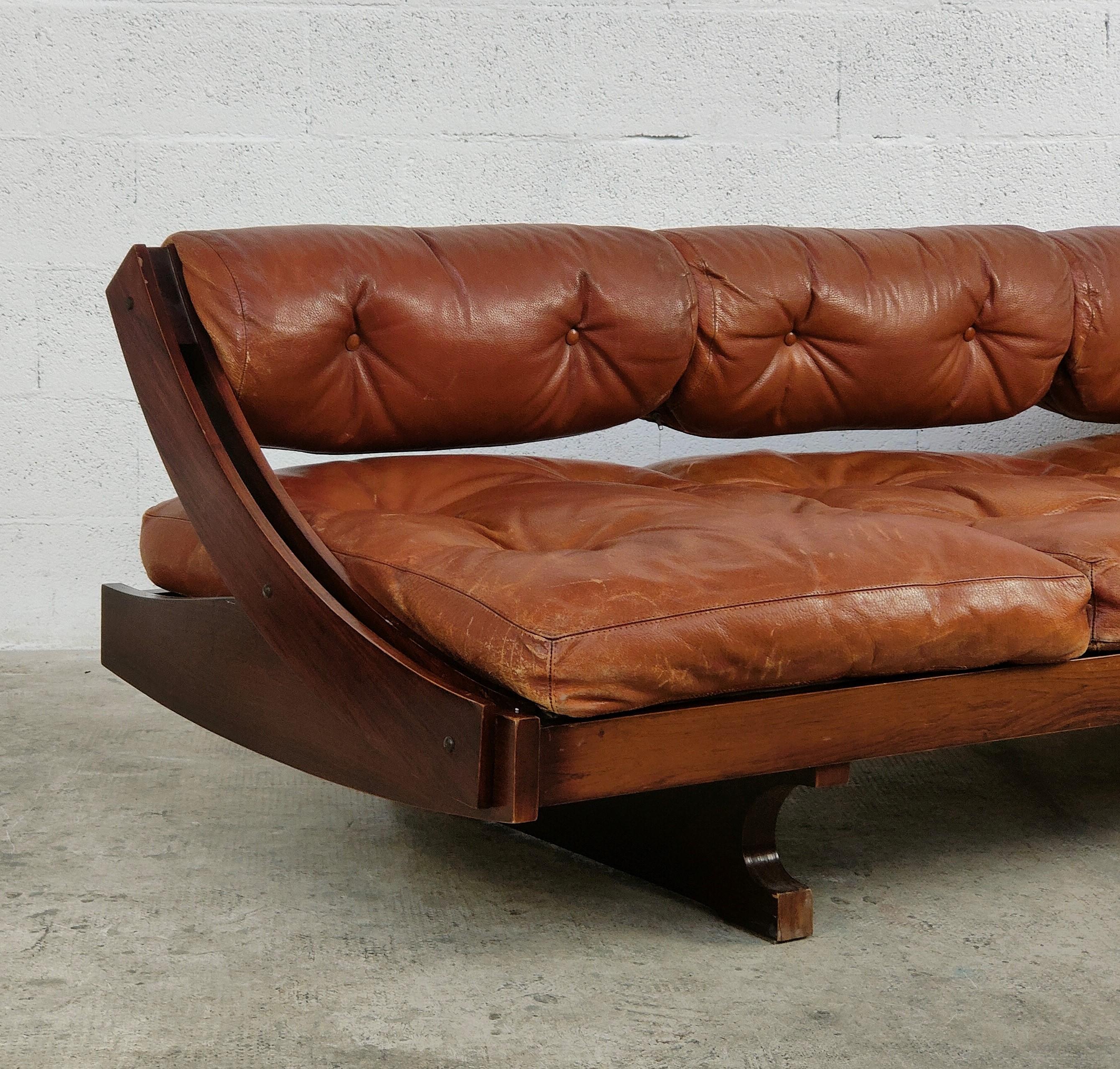 Leather Daybed Sofa GS 195 by Gianni Songia for Sormani 60s In Good Condition In Padova, IT