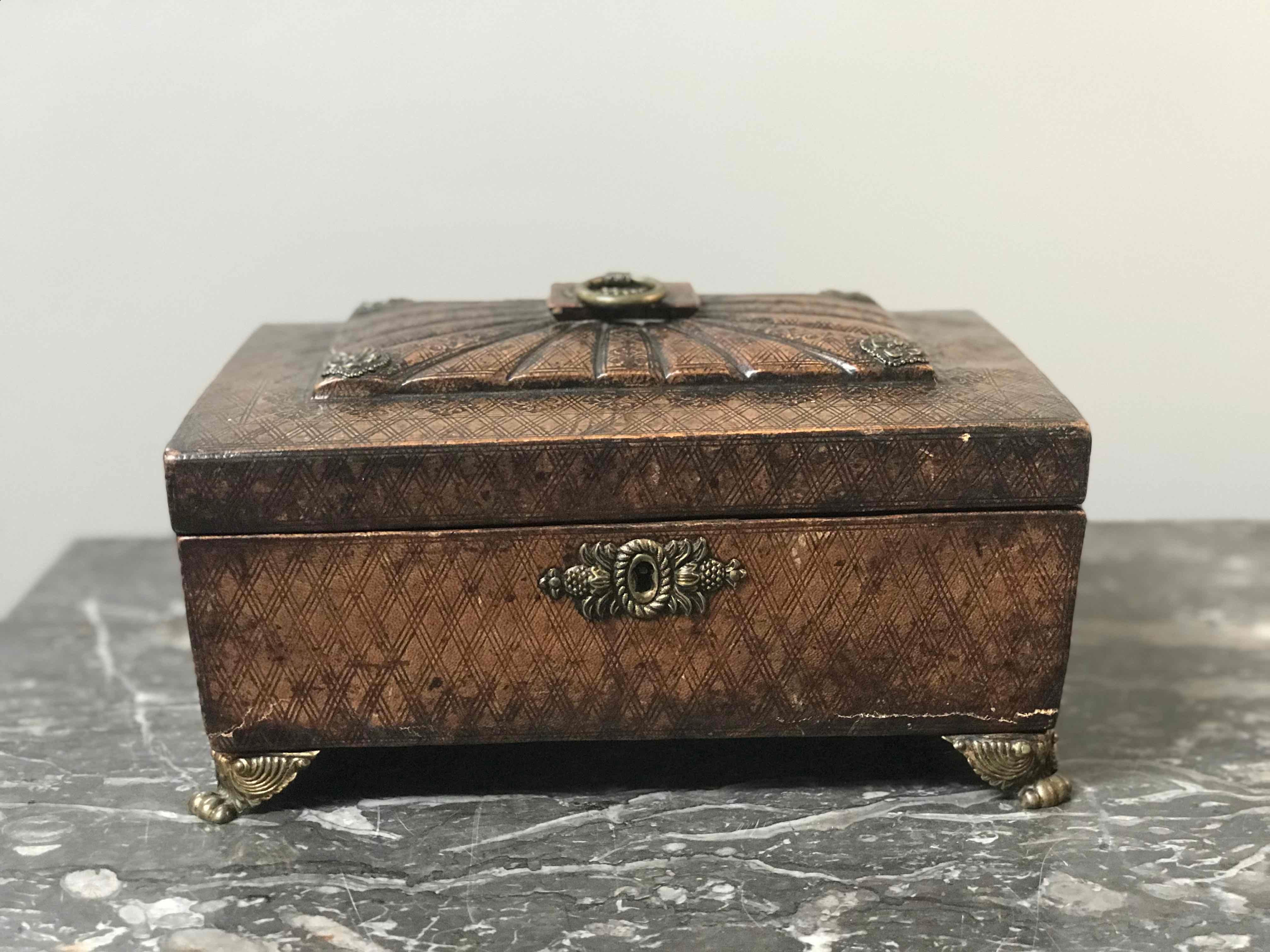 Leather decorative box from 1820s England. 