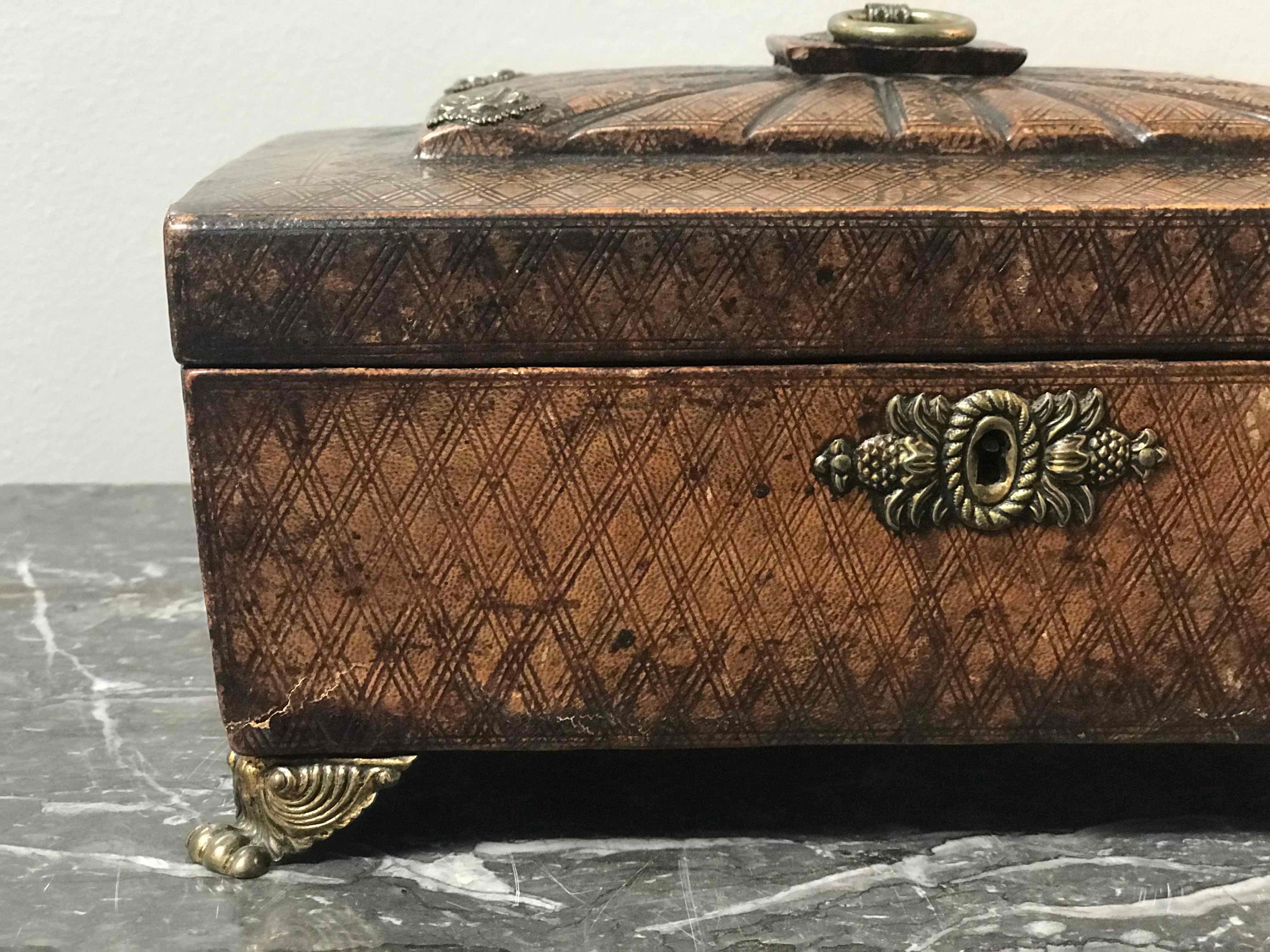 English Leather Decorative Box from 1820s England 