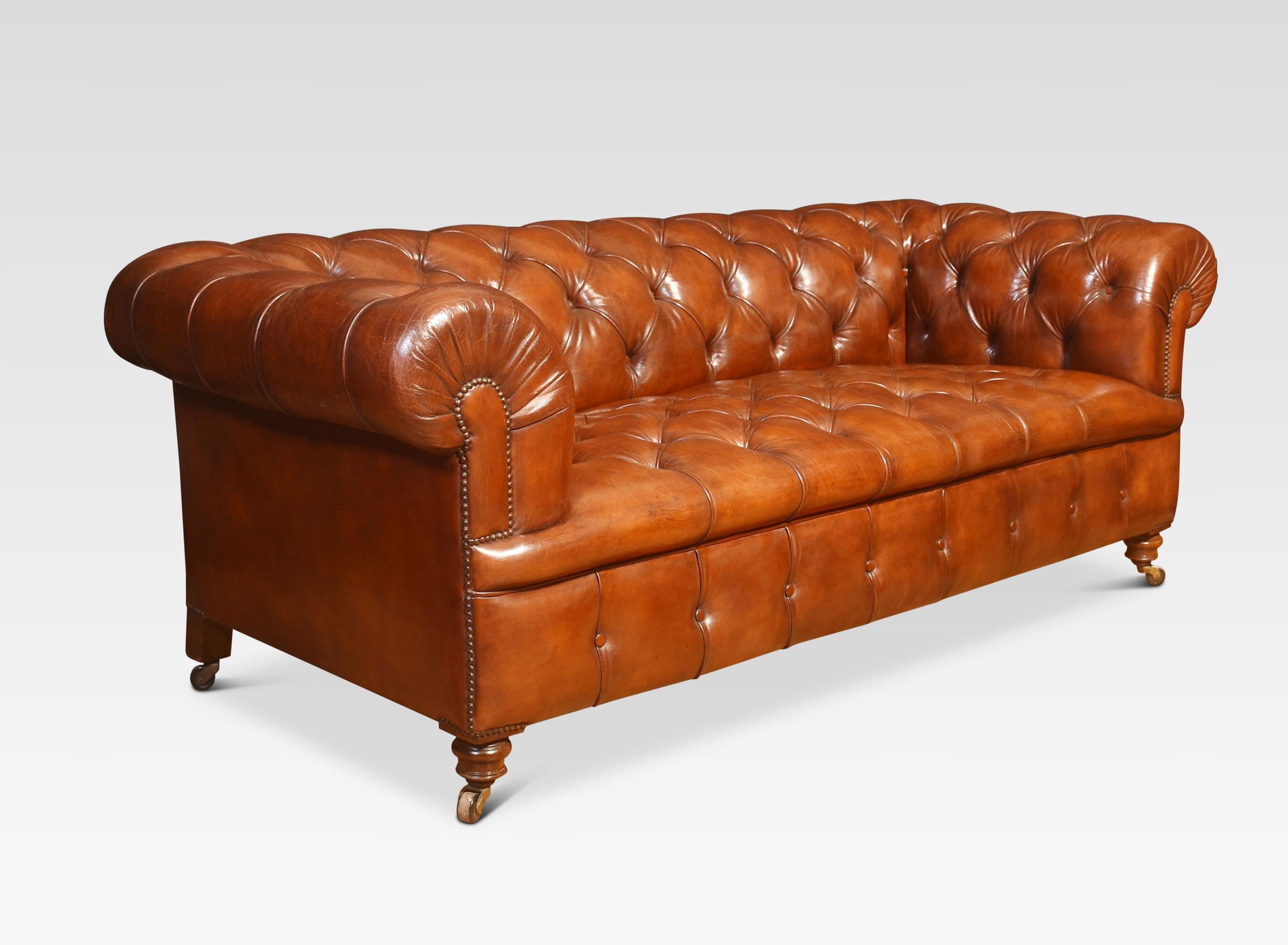 19th Century Leather deep buttoned chesterfield For Sale