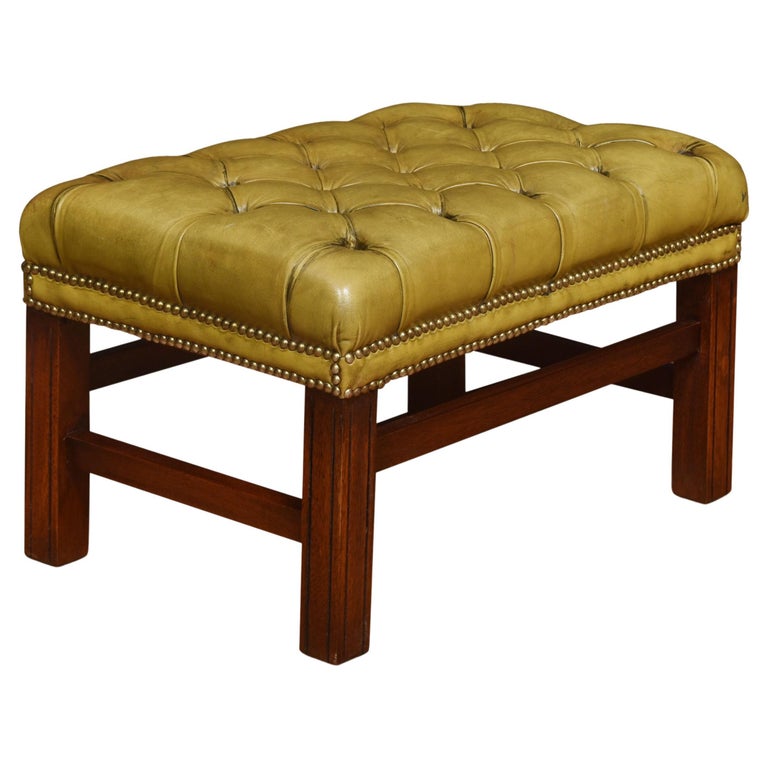 Leather Deep Buttoned Stool For Sale at 1stDibs