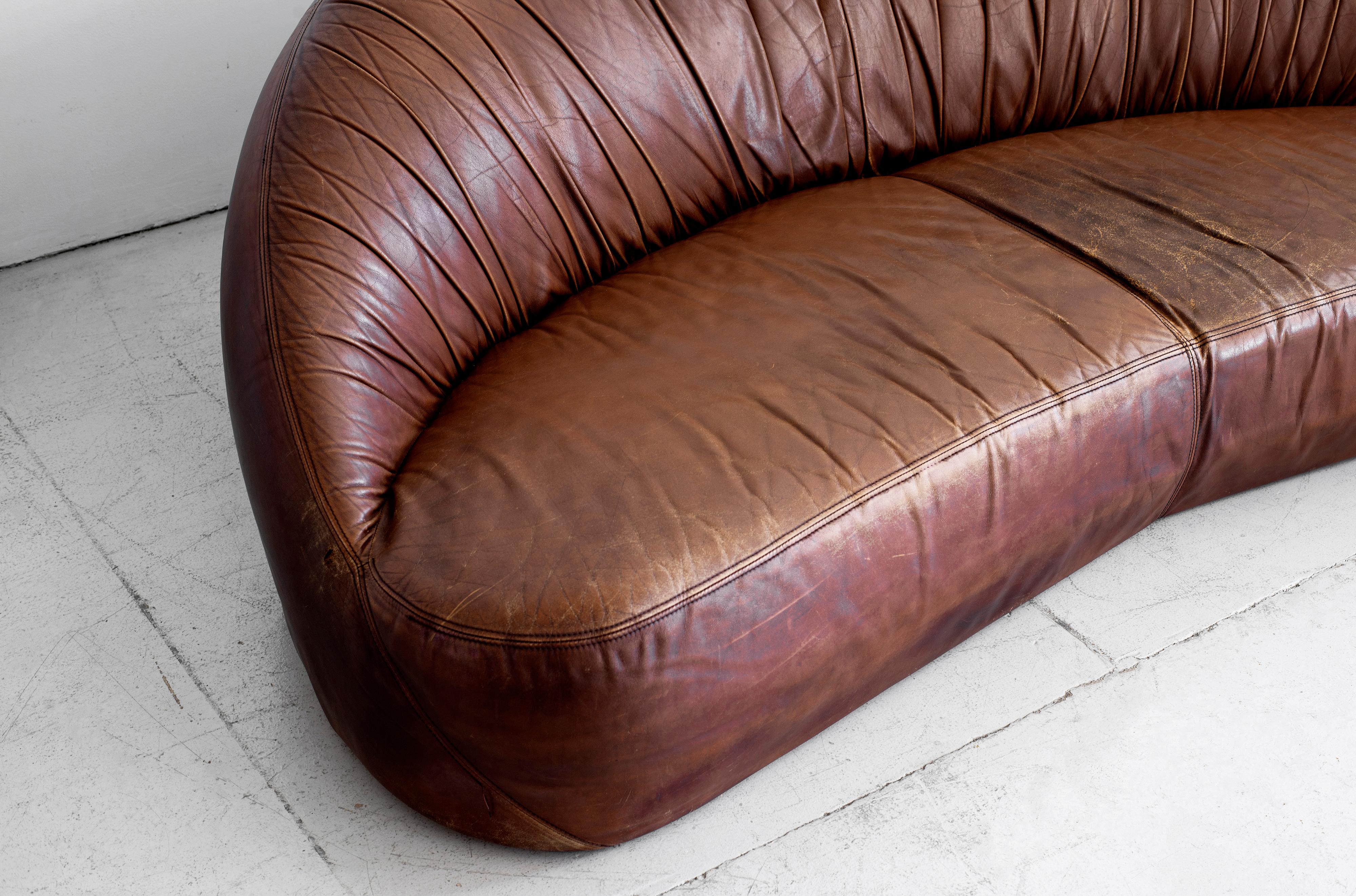 Leather Demilune Sofa In Good Condition In Beverly Hills, CA