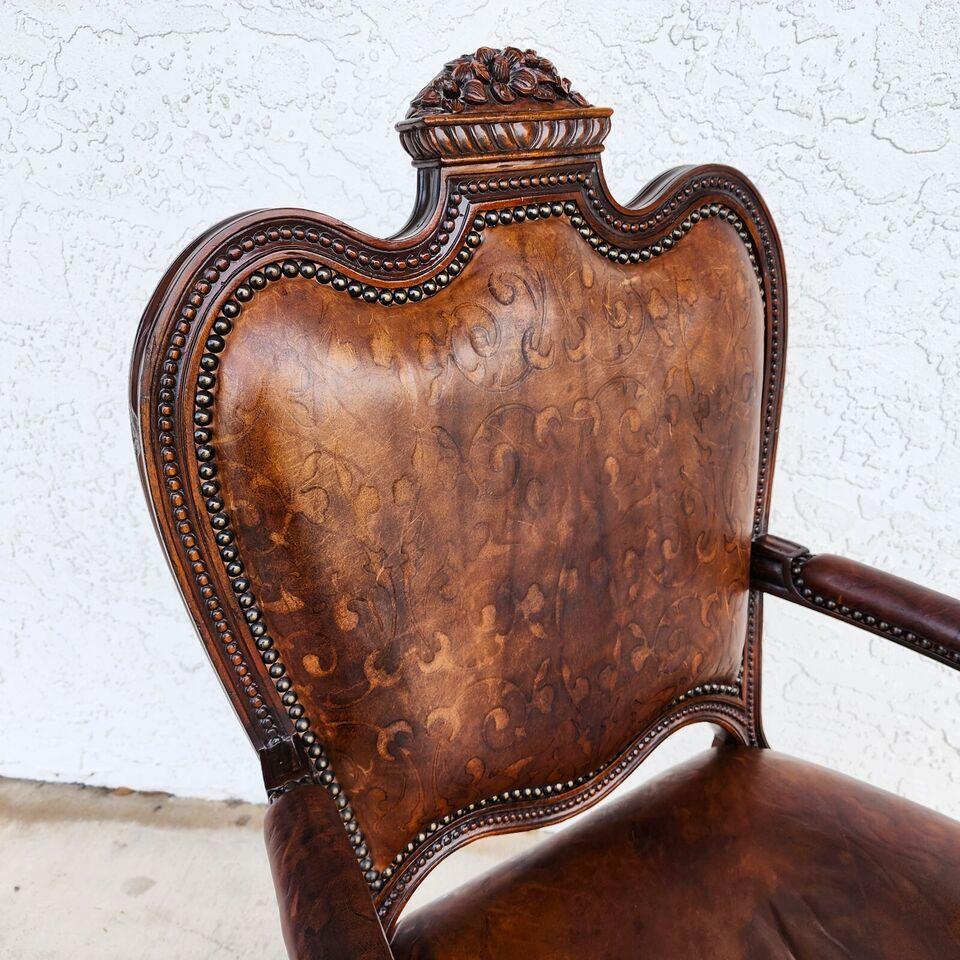 Embossed Leather Desk Armchair by Maitland Smith For Sale