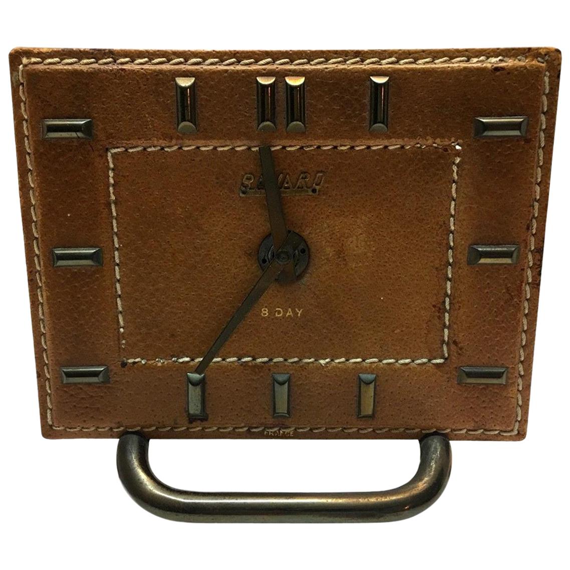 Leather Desk Clock in the Style of Adnet