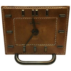 Leather Desk Clock in the Style of Adnet