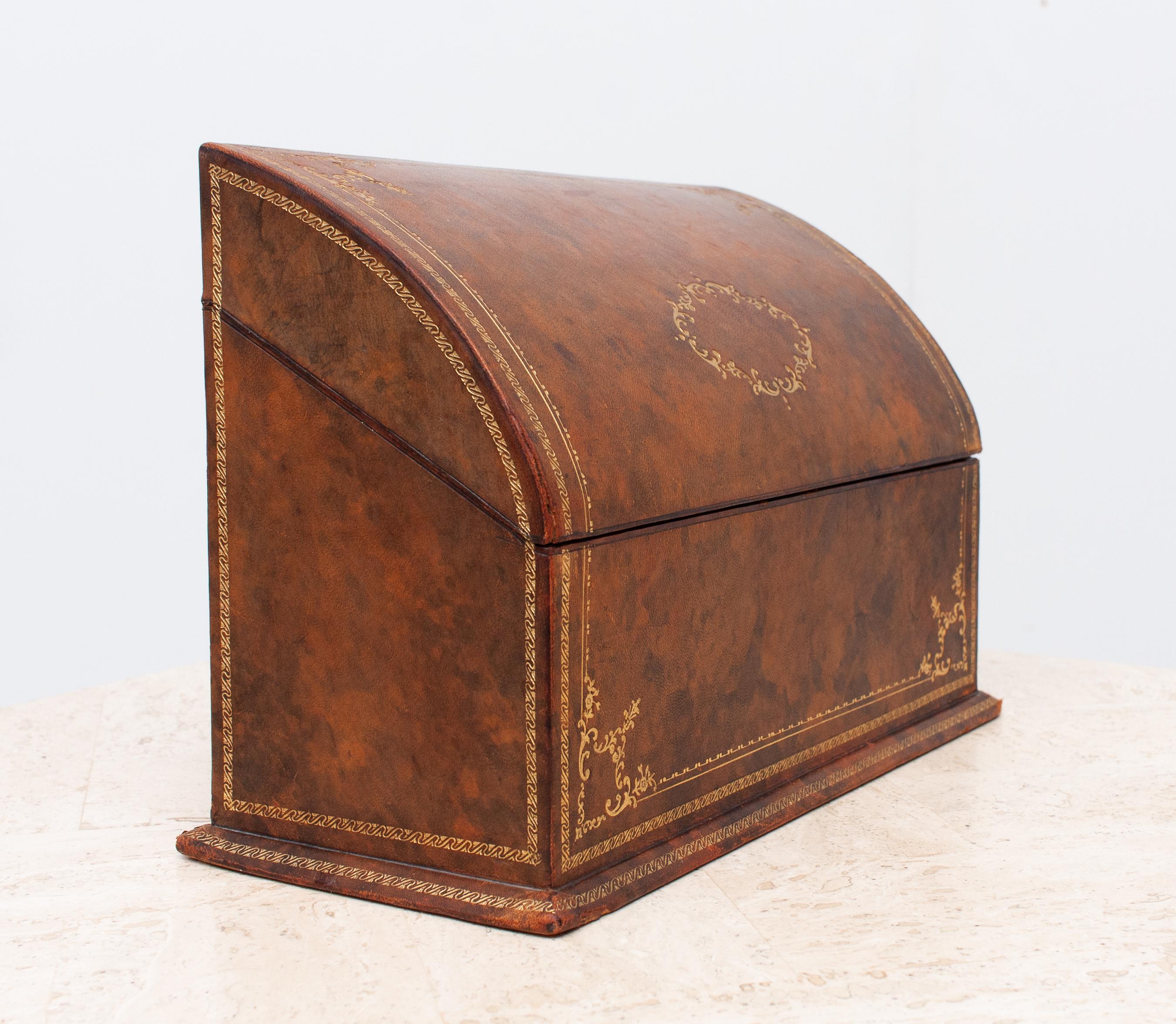 Leather Desk Letter Holder Box with Gold Embossing 1