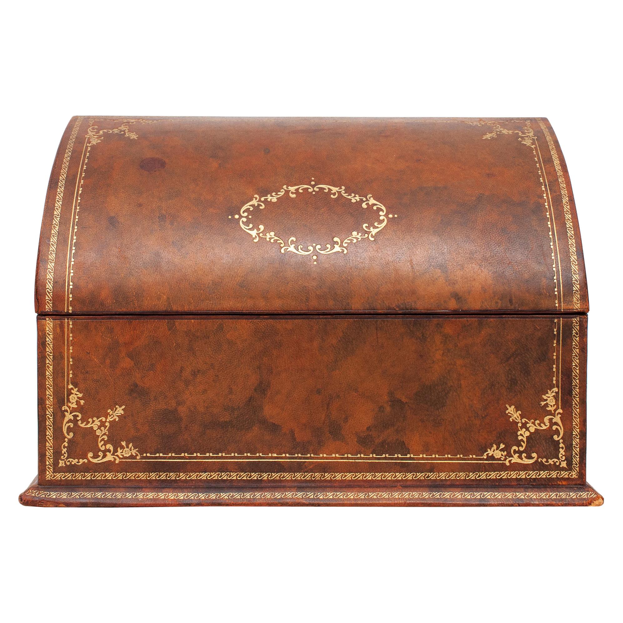 Leather Desk Letter Holder Box with Gold Embossing