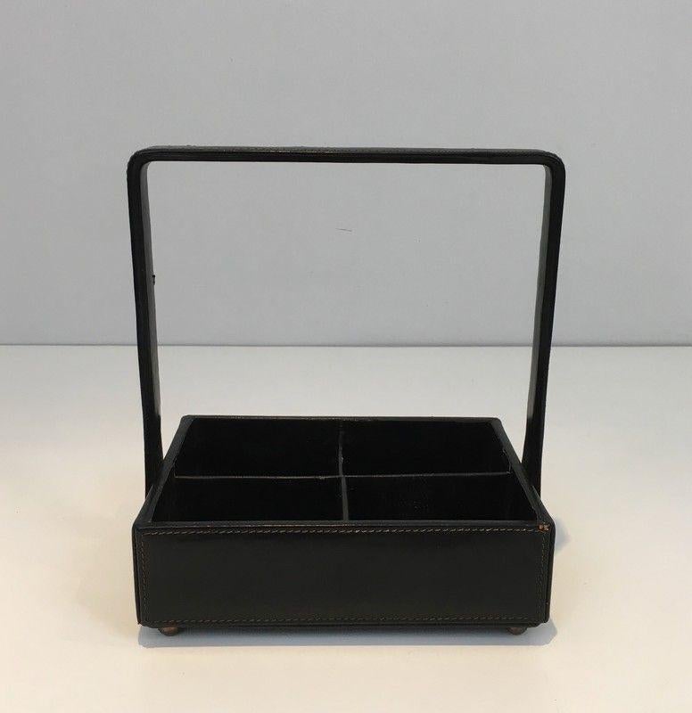 Mid-Century Modern Leather desk set Jacques Adnet. For Sale