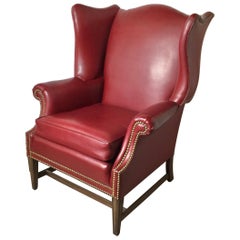 Leather Devon Style Wing Chair with Brass Nail Head Trim