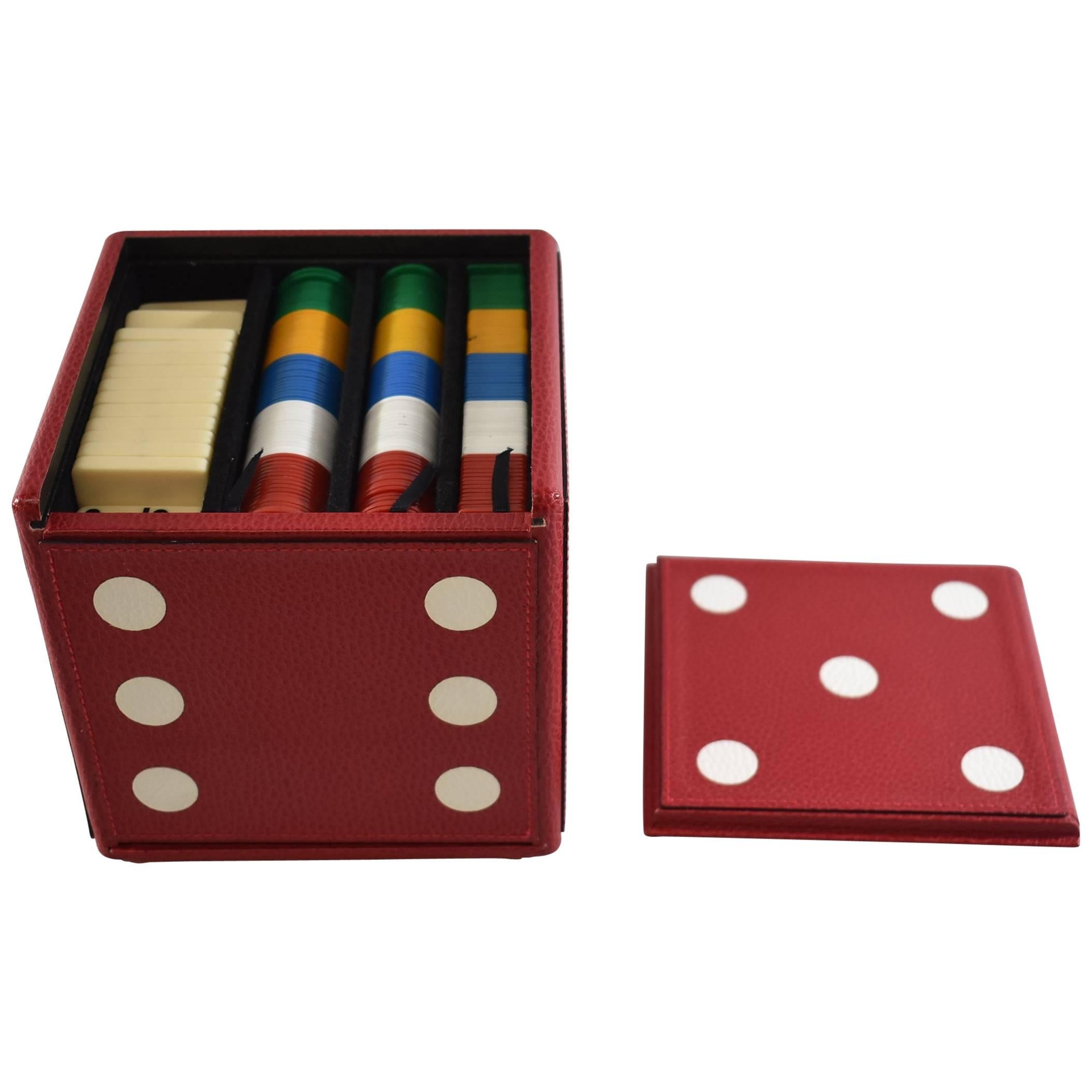 Boîte à jeux multiples en cuir style dés:: fabriquée en Italie:: Bergdorf Goodman