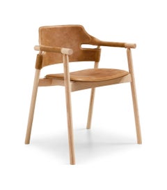 Leather Dining Armchair Made to Order in Graphite Finish