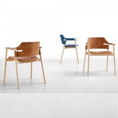 Leather Dining Armchair Made to Order in Natural Oak Finish