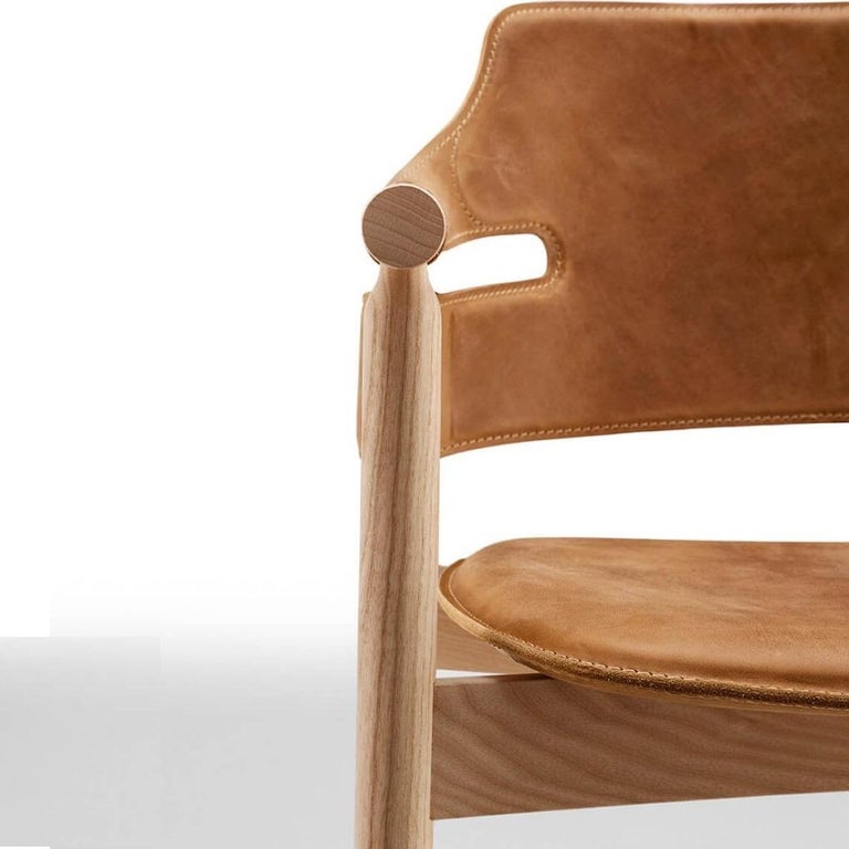 Leather Dining Armchair Made to Order in Natural Oak Finish For Sale at 1stDibs