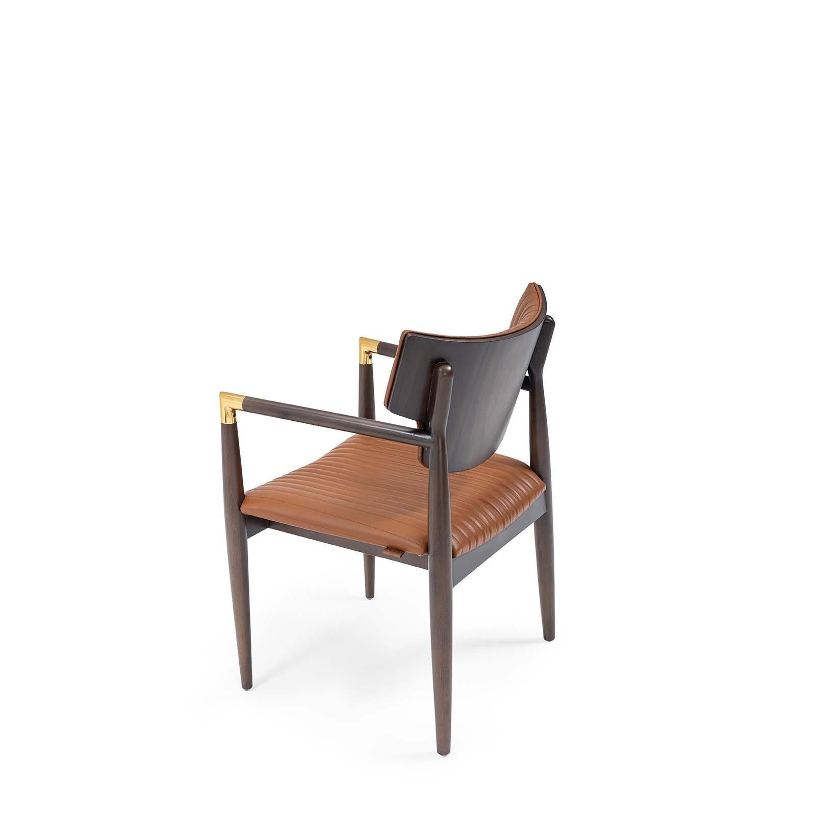 Modern Leather Dining Armchair Made to Order in Walnut Finish For Sale