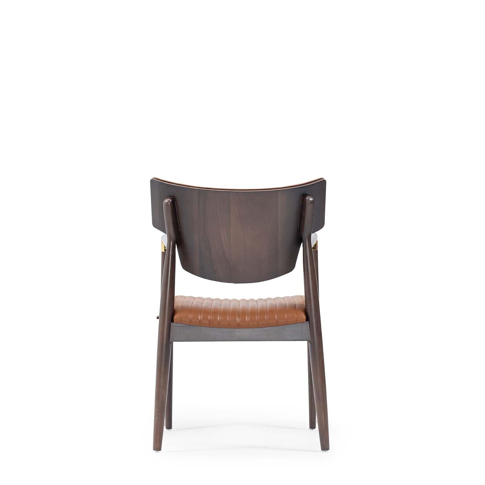 Leather Dining Armchair Made to Order in Walnut Finish In New Condition For Sale In New York, NY
