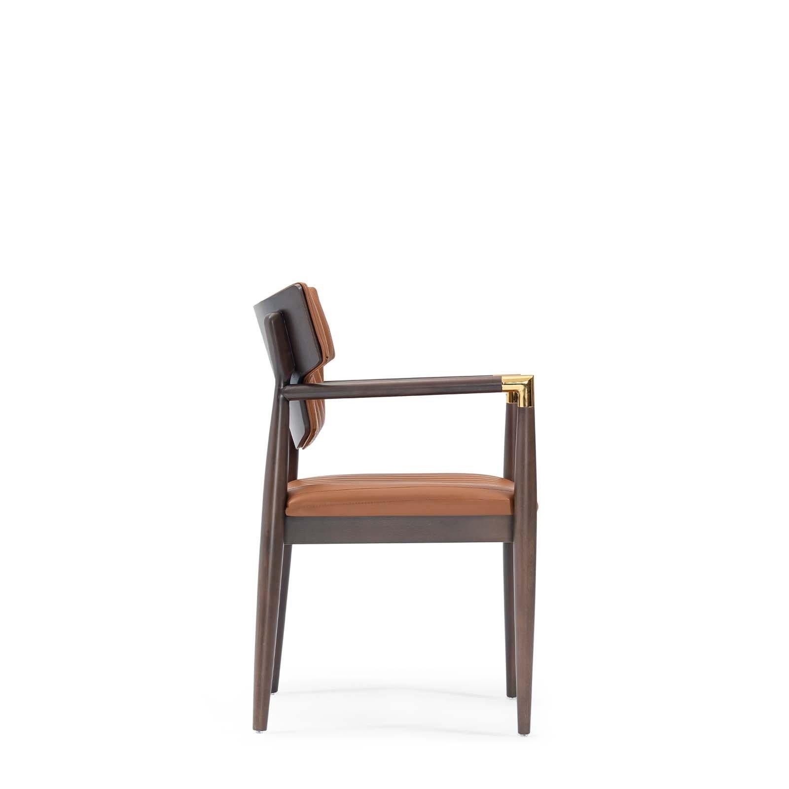 Leather Dining Armchair Made to Order in Walnut Finish 1