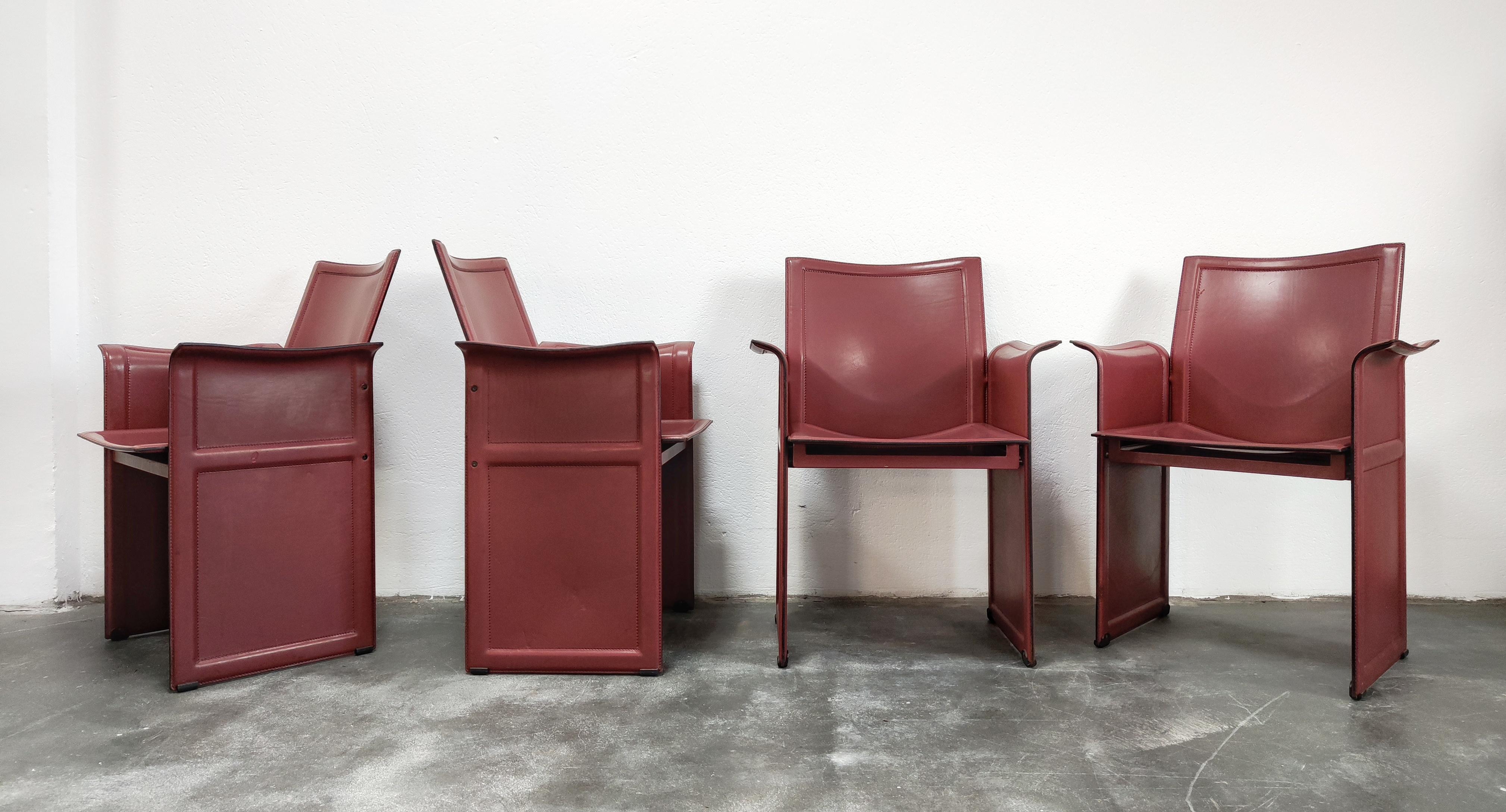 Esszimmerstühle aus Leder von Tito Agnoli für Matteo Grassi, Modell Korium, Italien 1979 im Angebot 3