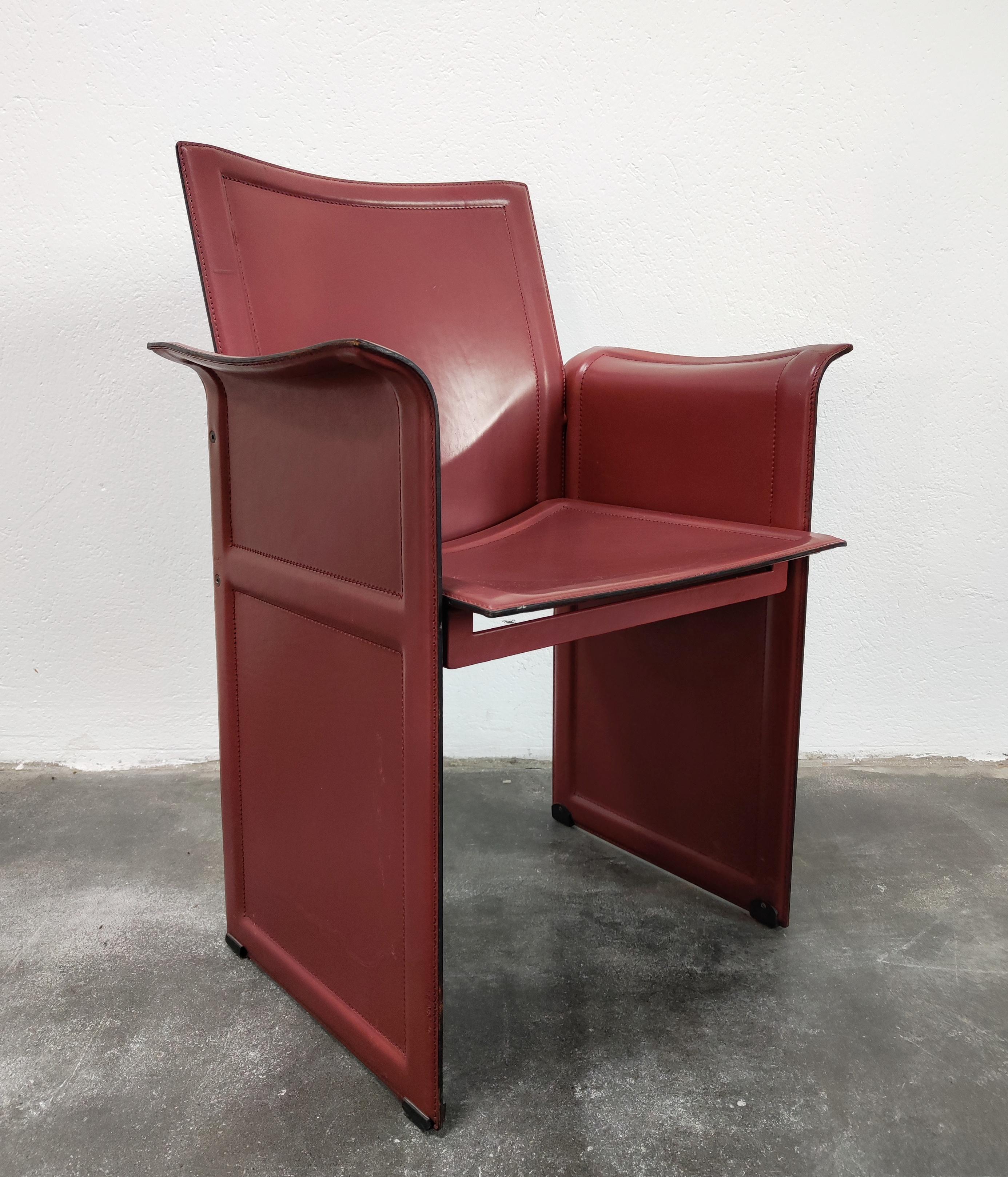 Italian Leather Dining Chairs by Tito Agnoli for Matteo Grassi, Model Korium, Italy 1979 For Sale