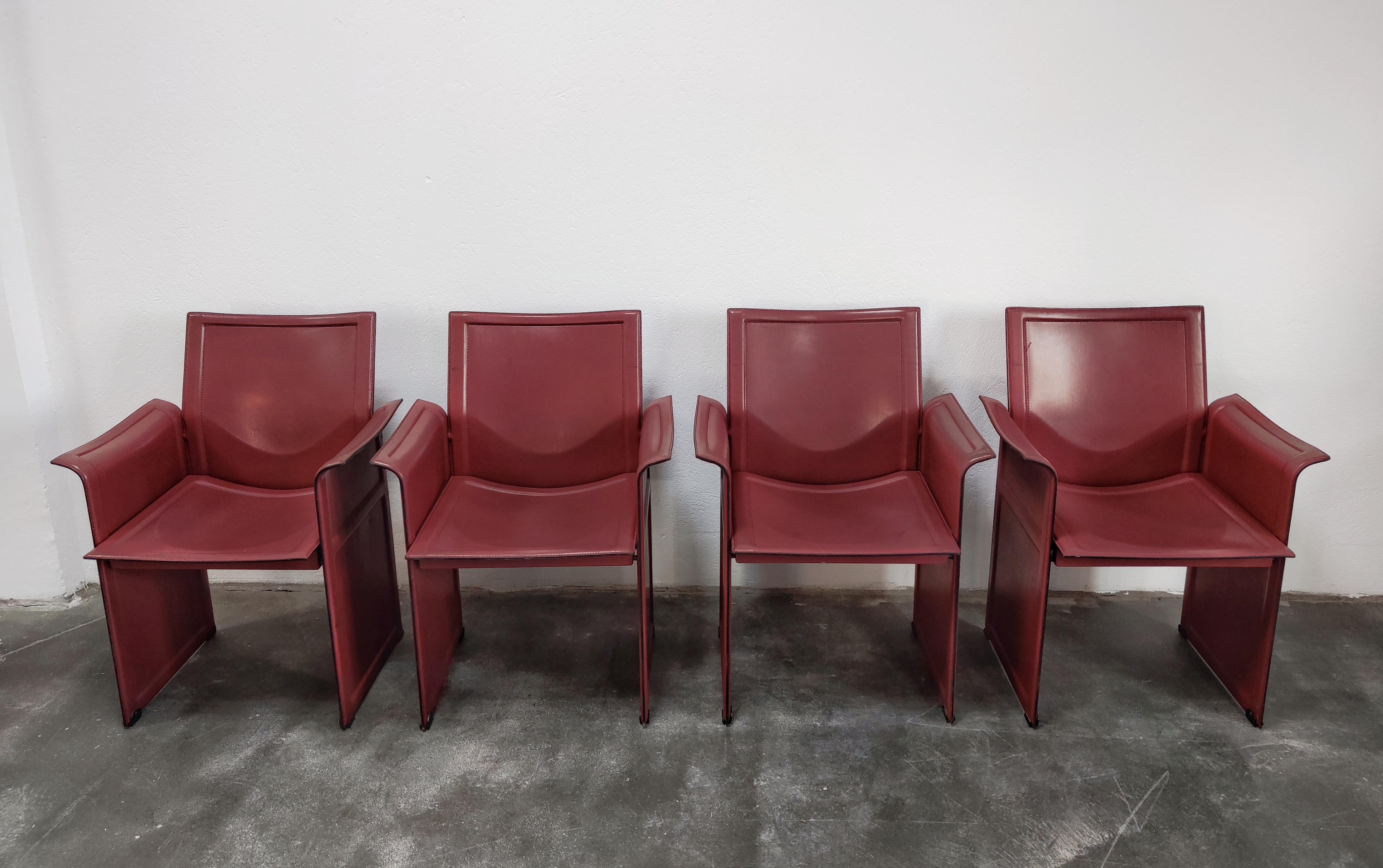 Late 20th Century Leather Dining Chairs by Tito Agnoli for Matteo Grassi, Model Korium, Italy 1979 For Sale