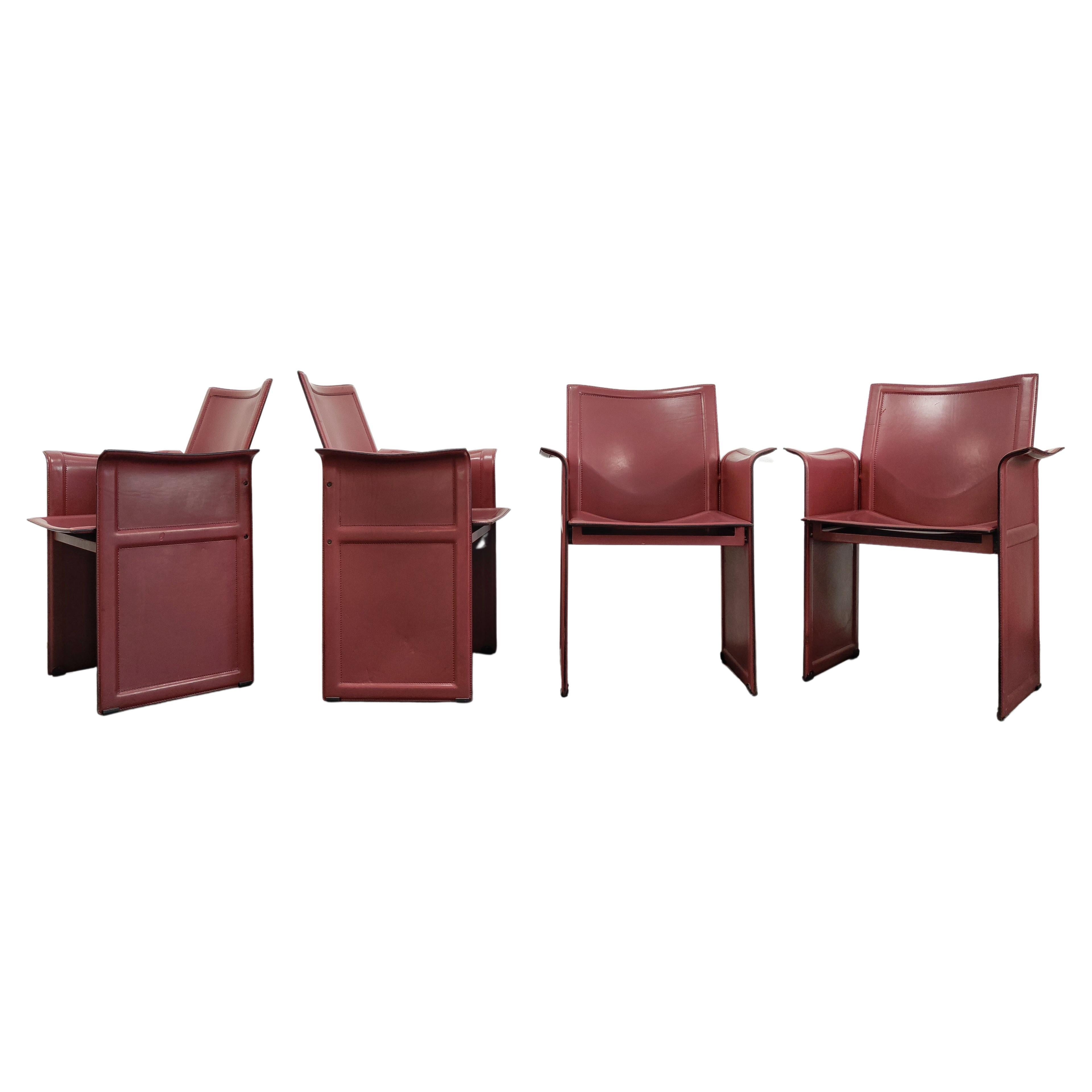 Leather Dining Chairs by Tito Agnoli for Matteo Grassi, Model Korium, Italy 1979 For Sale