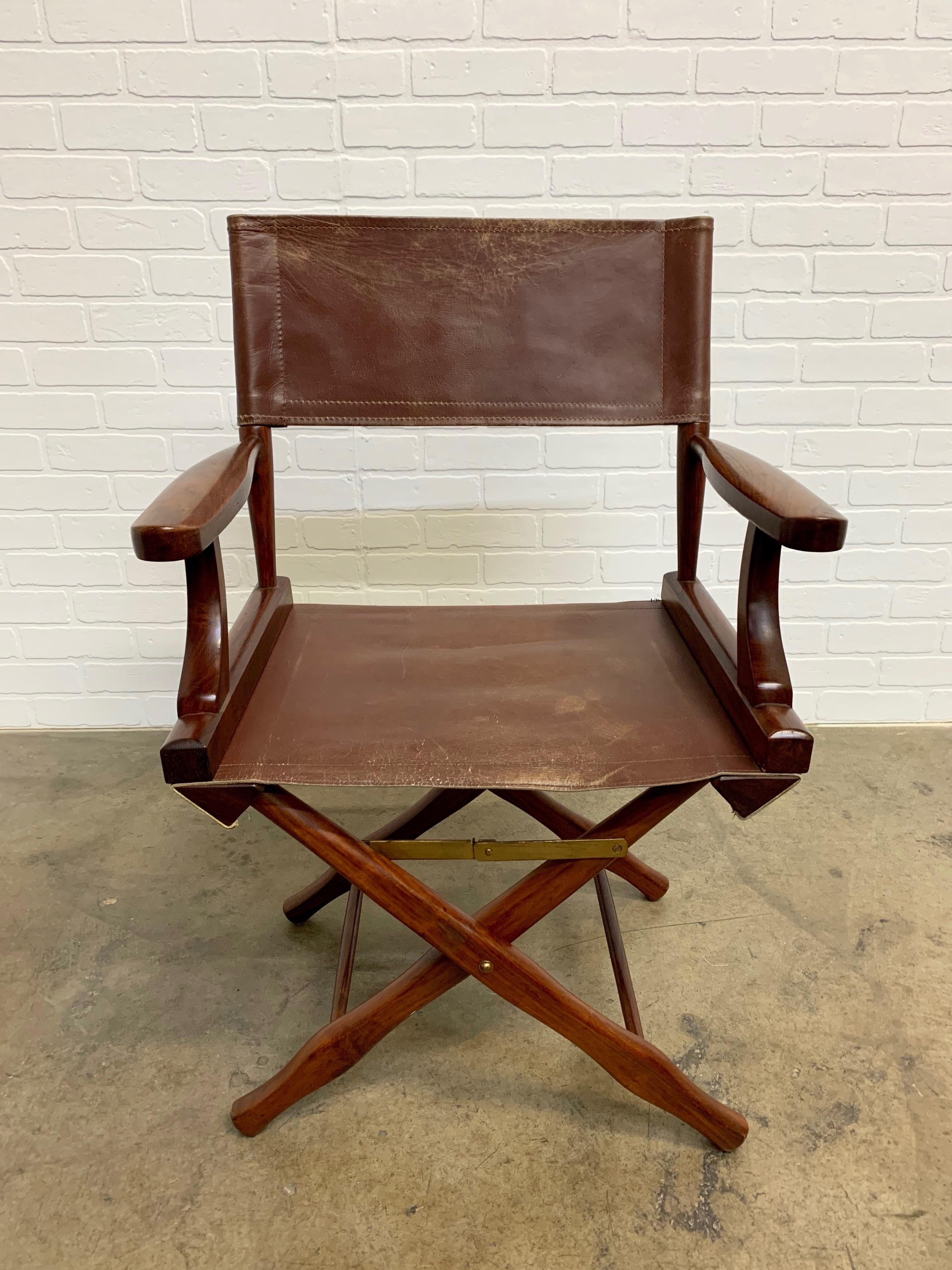 Leather Director Chair by M. Hayat & Bros Ltd In Good Condition In Denton, TX
