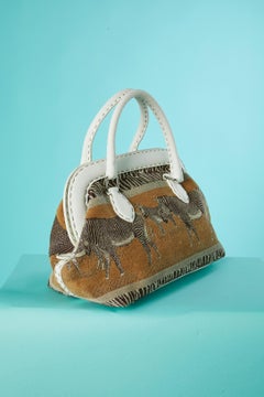 Leather doctor frame satchel bag with zebra pattern tapestry Fendi Selleria