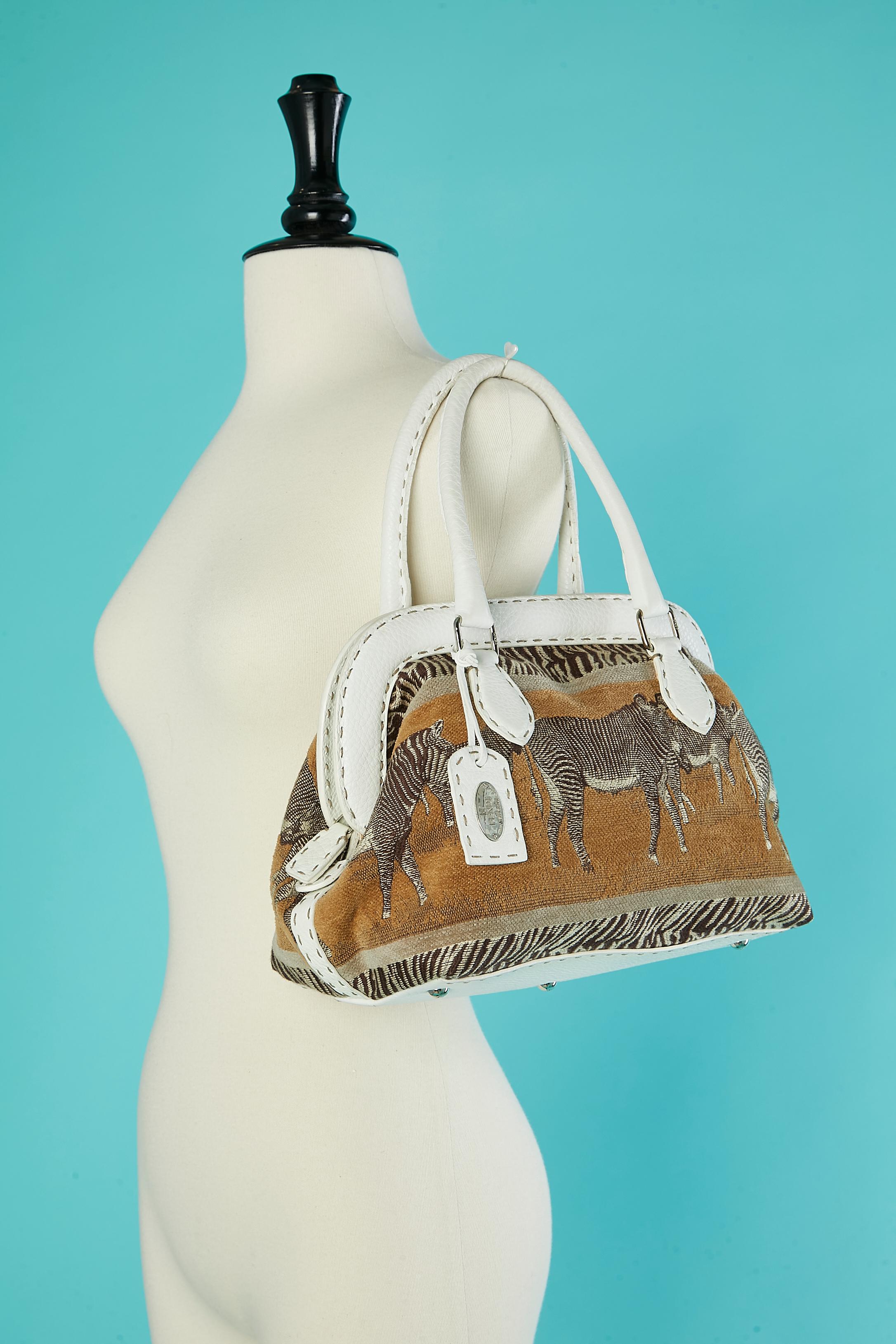 Women's Leather doctor frame satchel bag with zebra pattern tapestry Fendi Selleria  For Sale