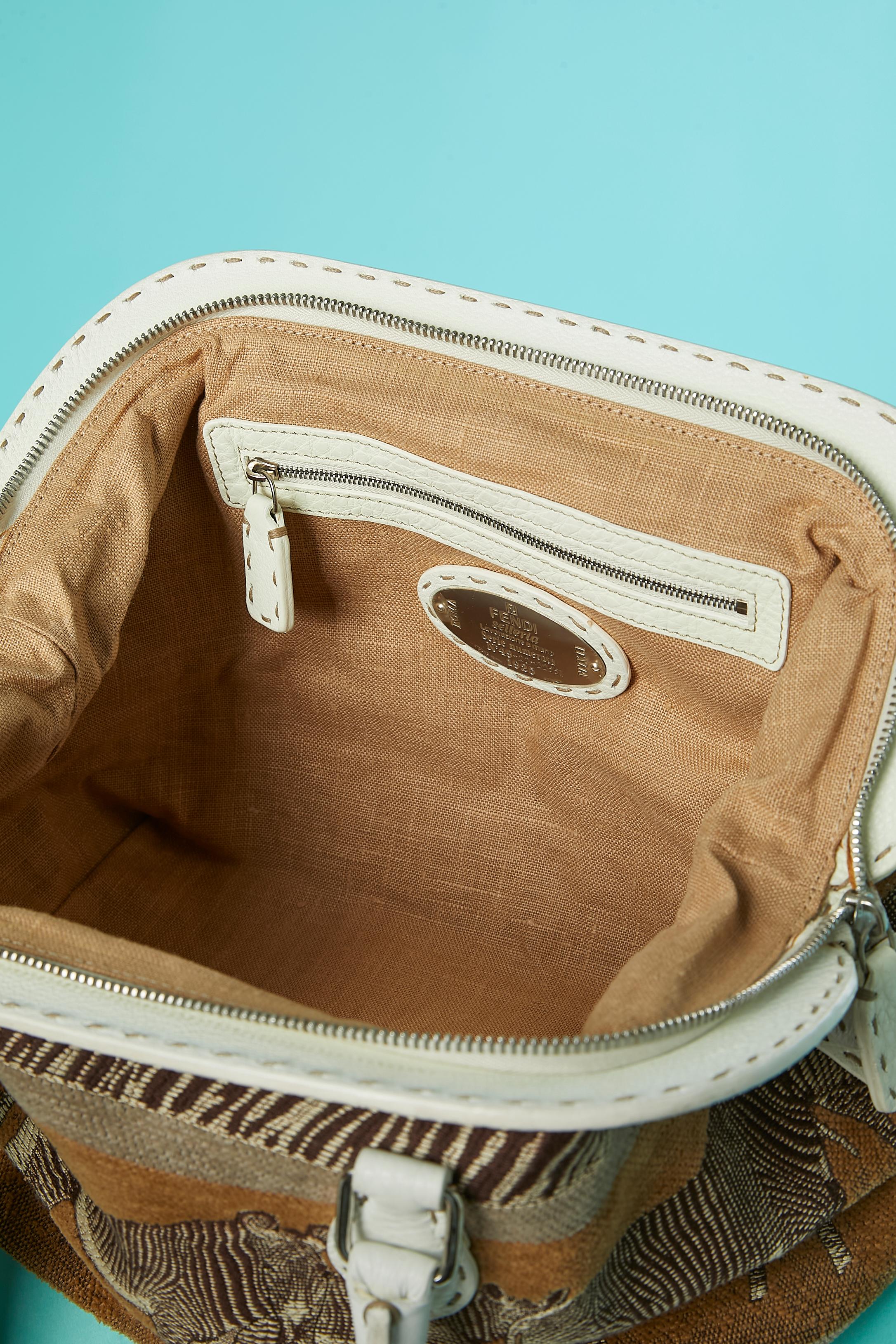 Leather doctor frame satchel bag with zebra pattern tapestry Fendi Selleria  For Sale 1