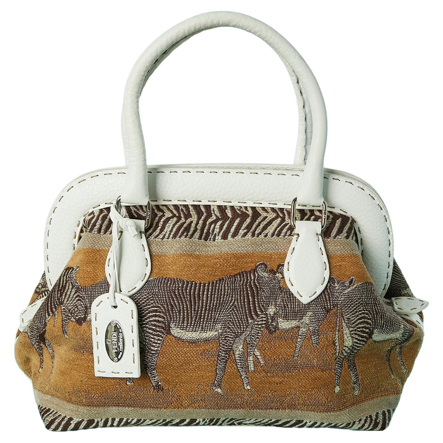 Leather doctor frame satchel bag with zebra pattern tapestry Fendi Selleria  For Sale