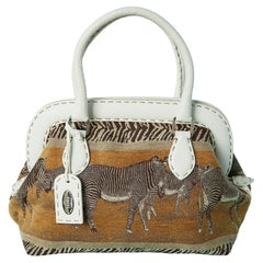 Used Leather doctor frame satchel bag with zebra pattern tapestry Fendi Selleria 