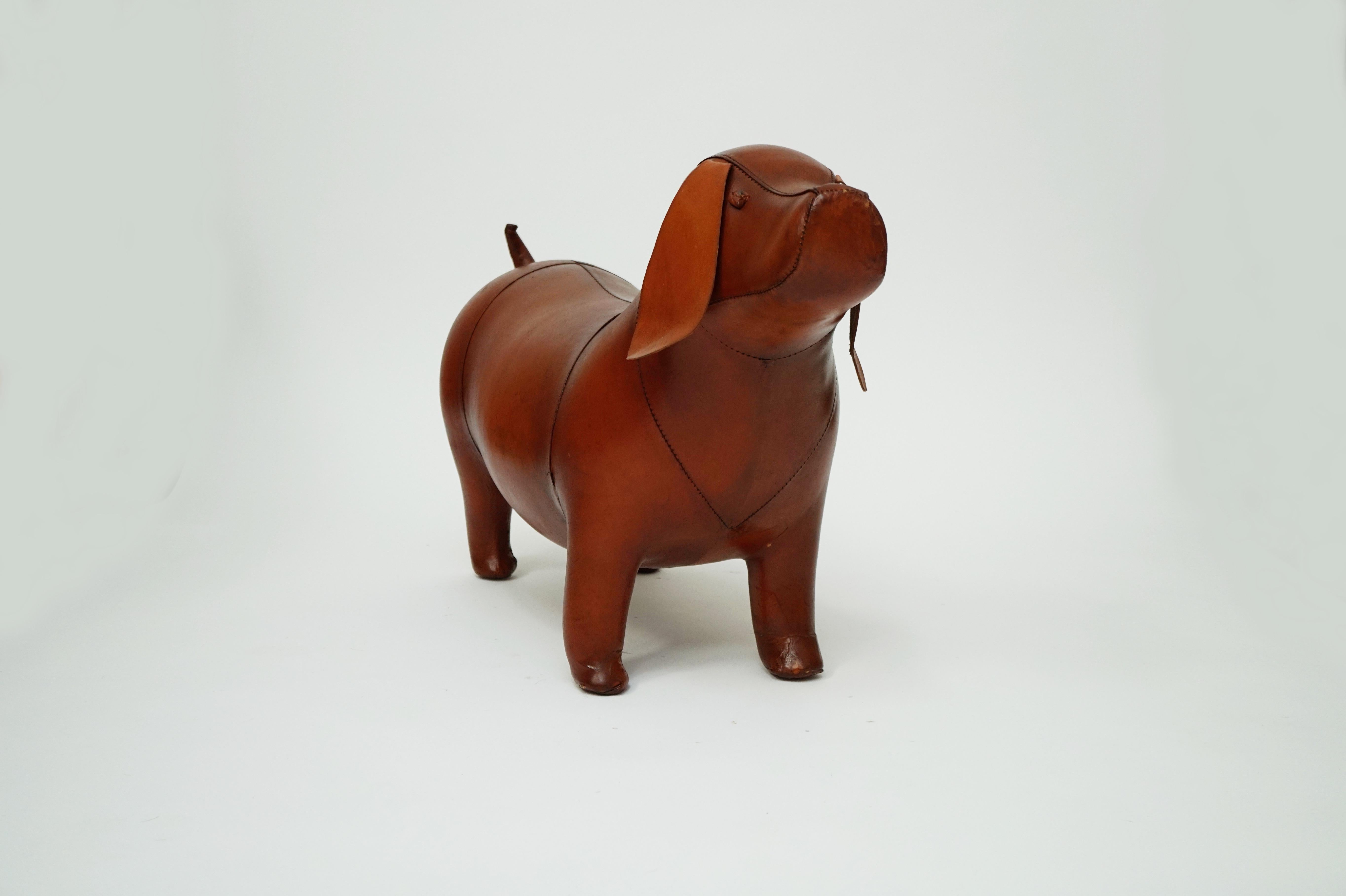 Mid-Century Modern Leather Dog Footstool Attributed to Dimitri Omersa for Abercrombie & Fitch