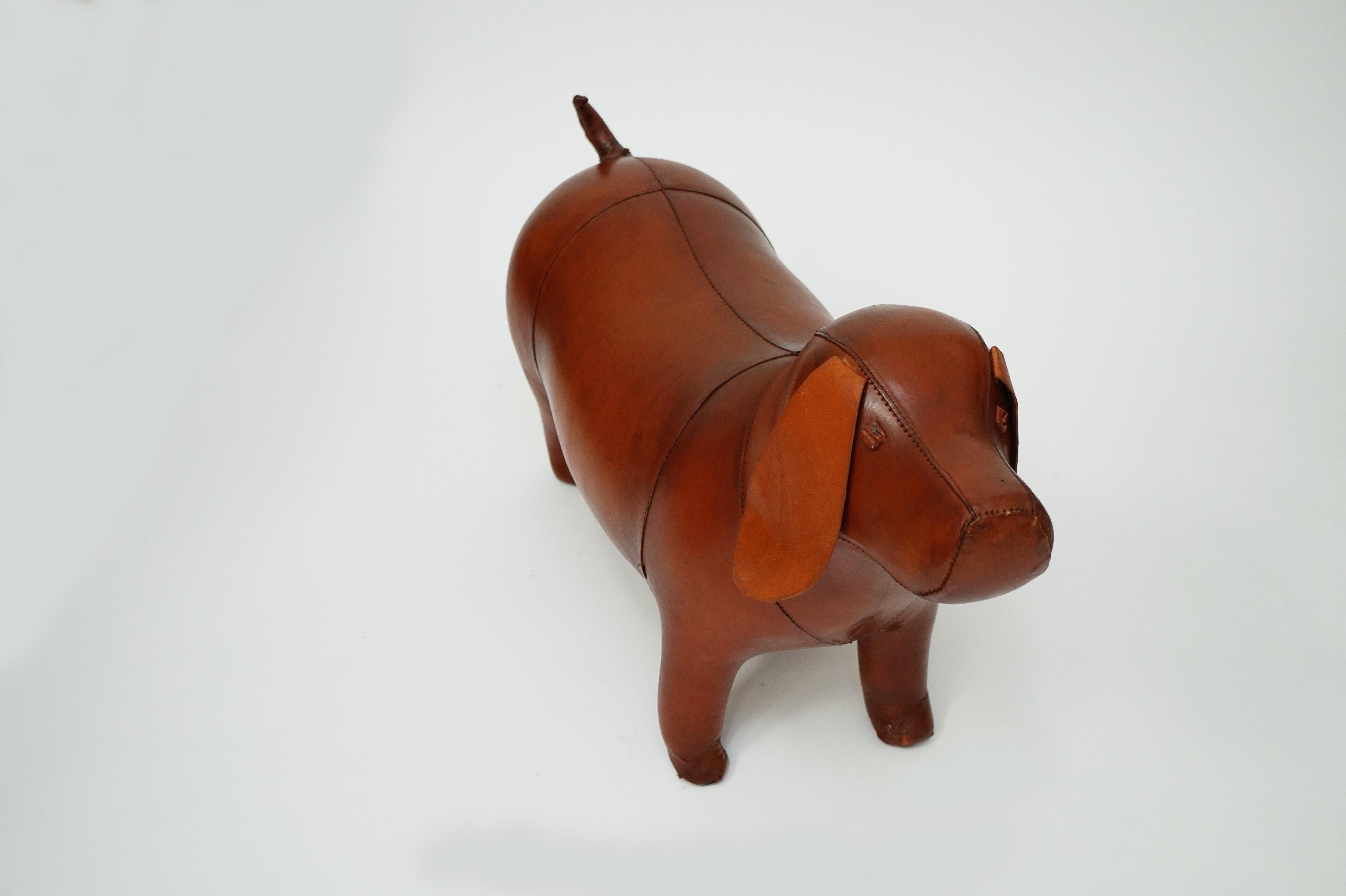 English Leather Dog Footstool Attributed to Dimitri Omersa for Abercrombie & Fitch