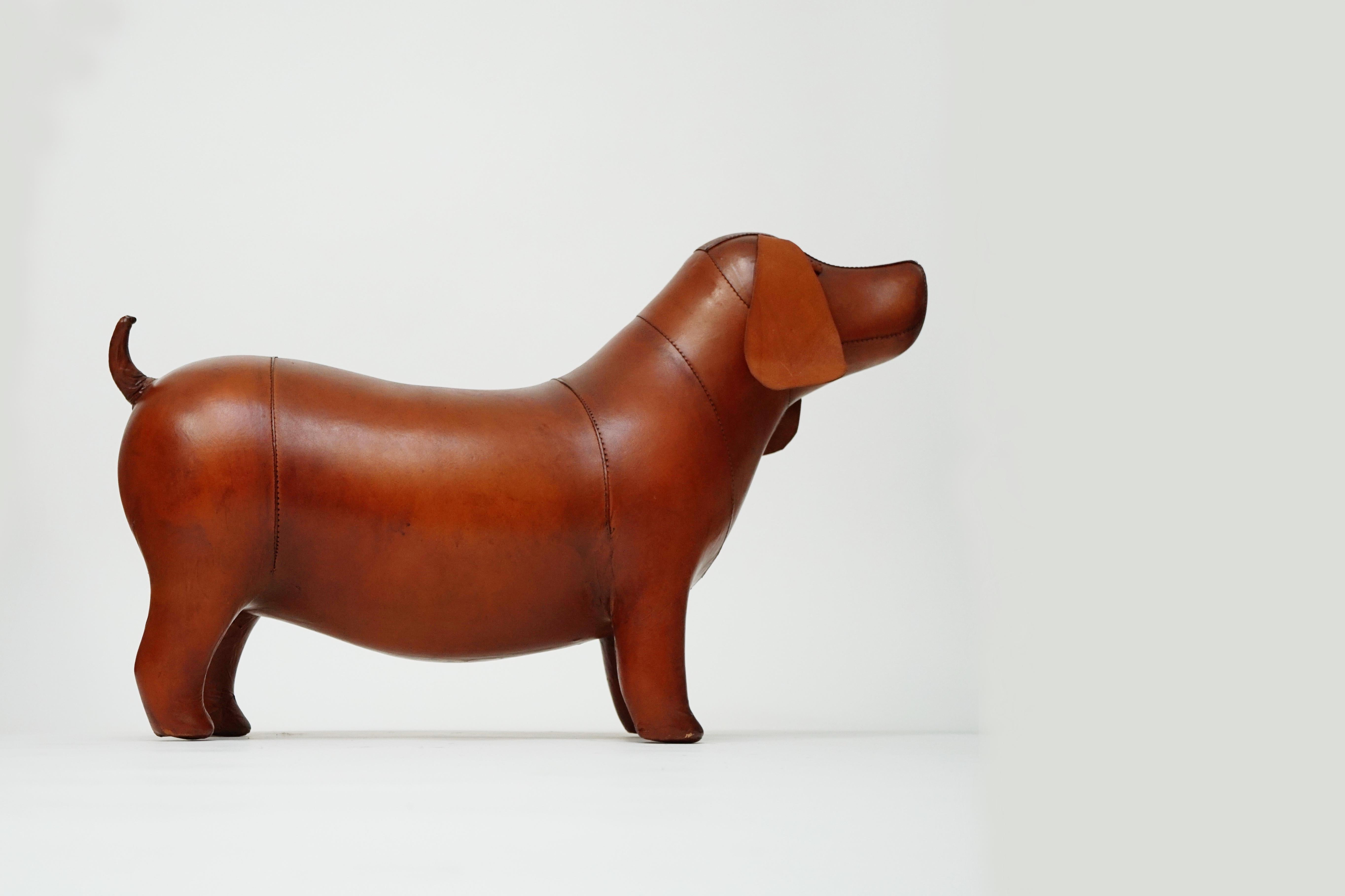 Patinated Leather Dog Footstool Attributed to Dimitri Omersa for Abercrombie & Fitch