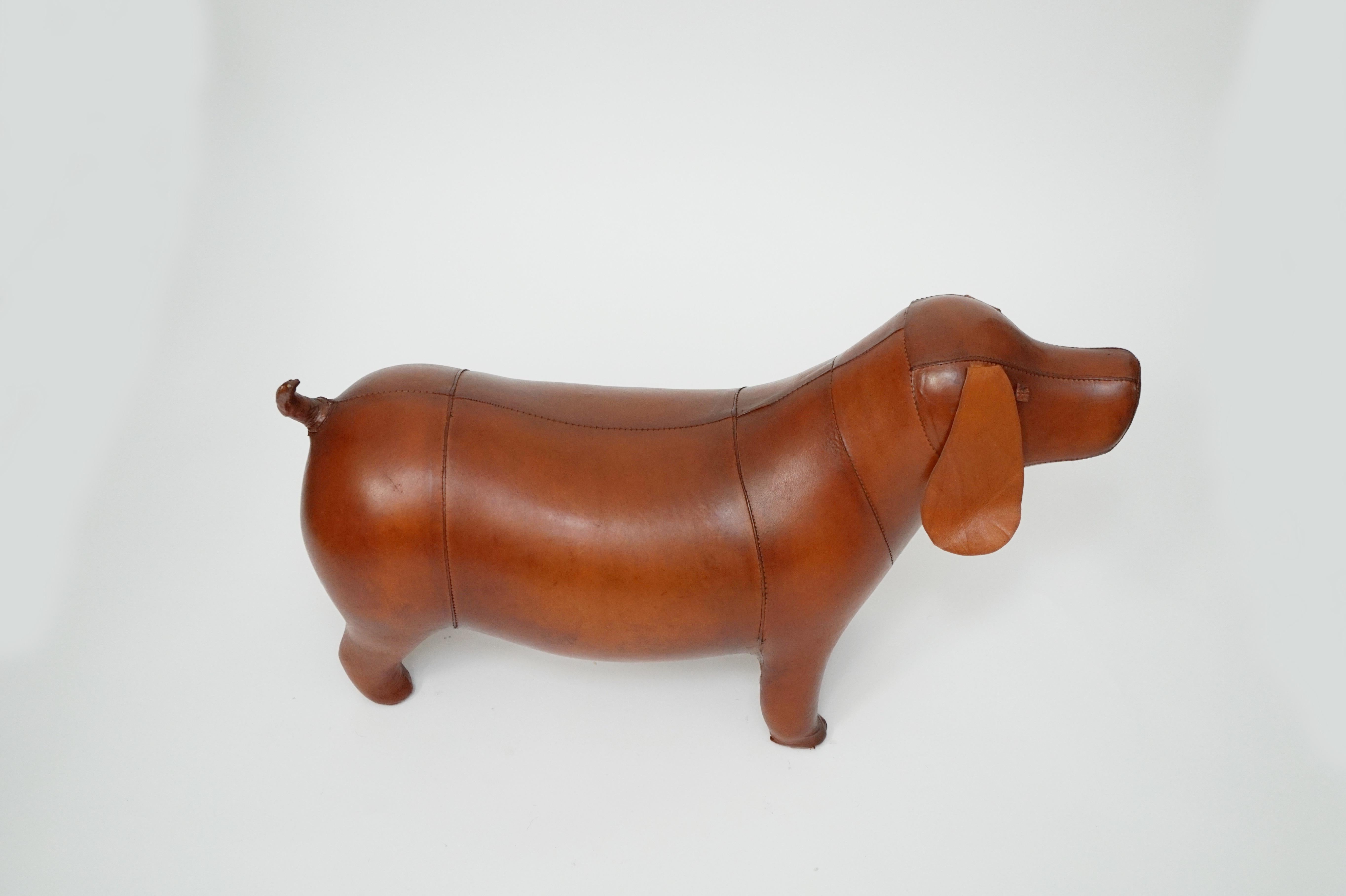 Leather Dog Footstool Attributed to Dimitri Omersa for Abercrombie & Fitch In Good Condition In Los Angeles, CA