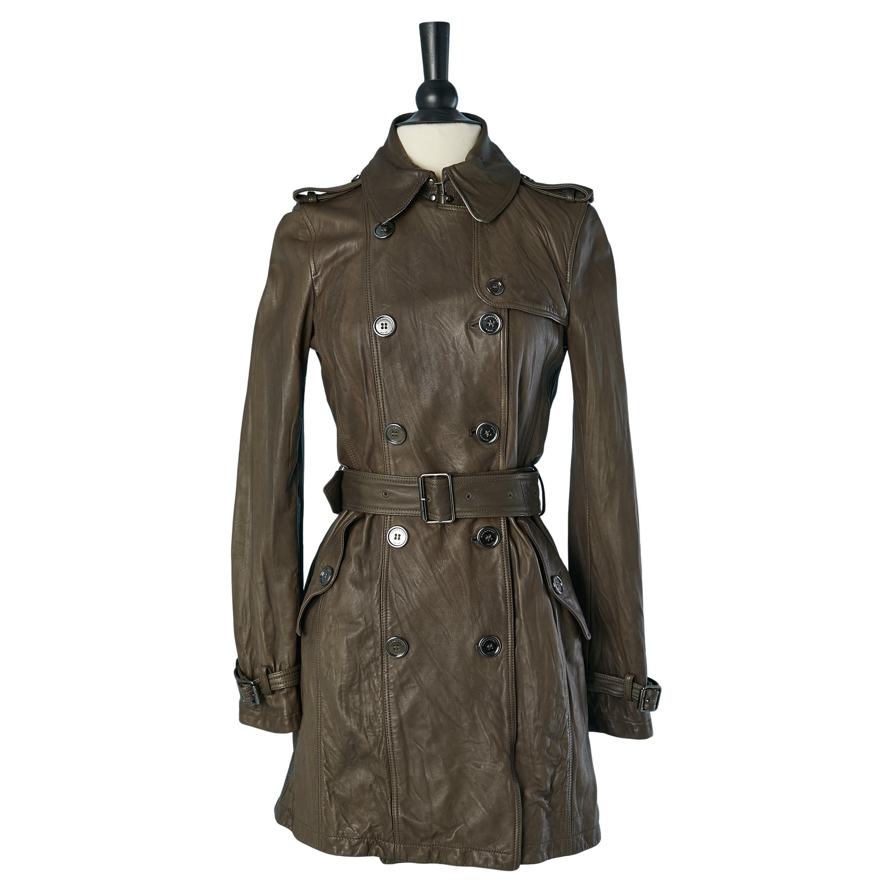 Leather double-breasted trench coat BURBERRY BRIT New For Sale